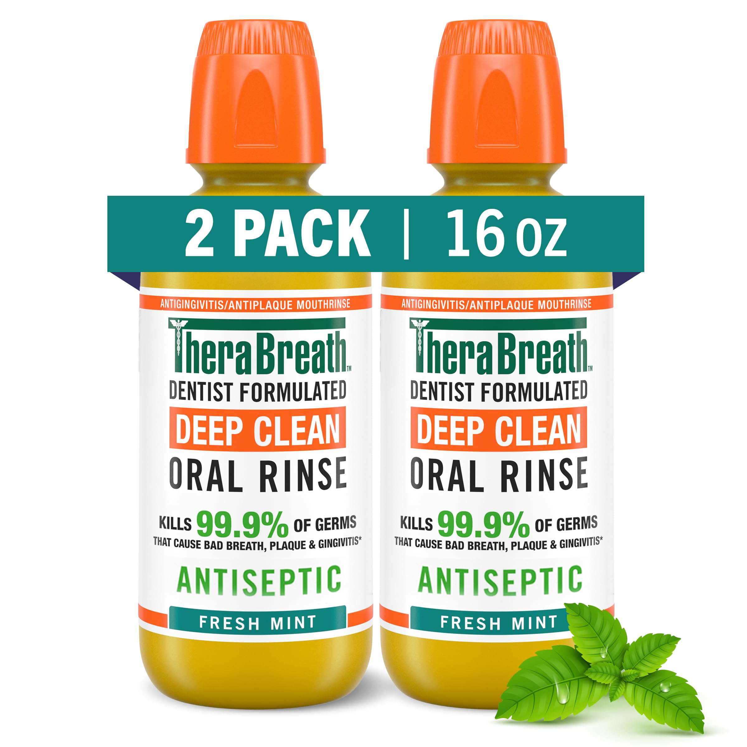 TheraBreath Deep Clean Mouthwash, Antiseptic Benefits, Fresh Mint Flavor, Dentist Formulated, Alcohol Free, 16 fl oz (Pack of 2) - Image 1