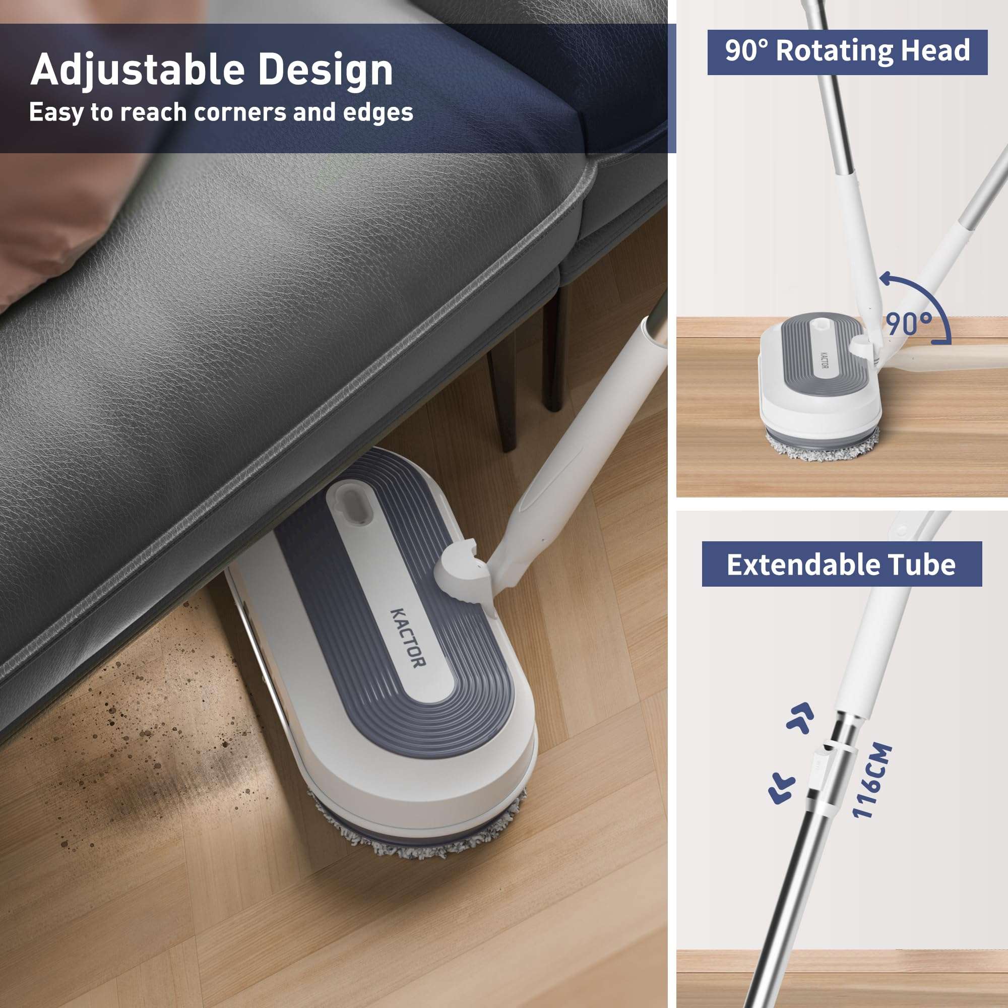 Cordless Electric Mop, Electric Spin Mop with Water Sprayer & LED Headlights, Up to 50mins Working Time, 290ml Water Tank, Self-Propelled Floor Cleaner with Adjustable Tube, Multi-Surfaces Floor Mop - Image 3