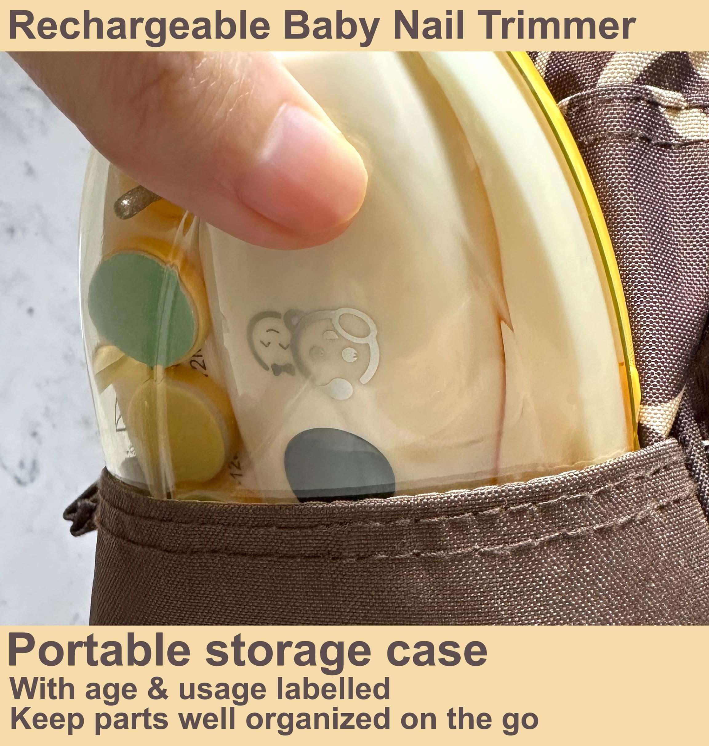 Rechargeable 22 in 1 Baby Nail Trimmer, Usage Labeled Case, 13 Extra Replacement Tools, Royal Angels Electric Nail File with LCD Display, Newborn Toddler Nail Care Clipper Kit (Rechargeable, Mango) - Image 7