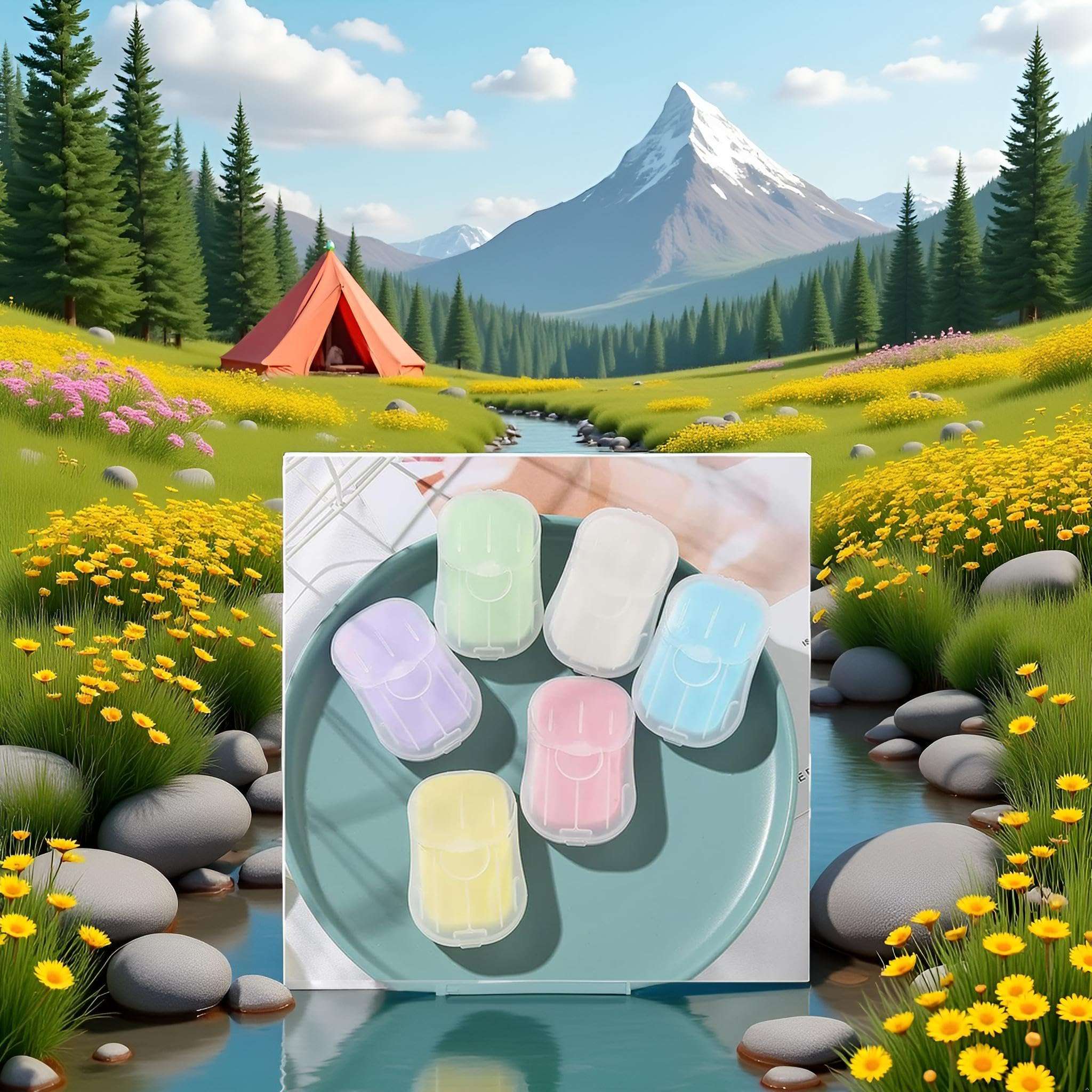 50Pcs Blue Portable Soap Sheets,Water Soluble Hand Washing Bath Scented Paper Camping Soap and Shampoo for Outdoor,Camping Hiking Mini Portable Travel Paper Sheets Disposable Personal Care - Image 4