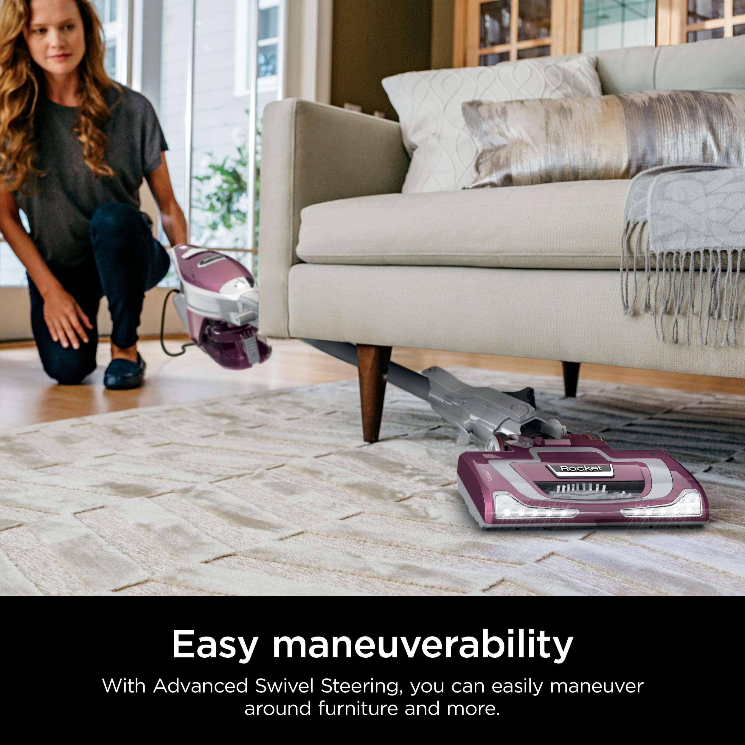 Shark HV322 Rocket Deluxe Pro Corded Stick Vacuum with LED Headlights, XL Dust Cup, Lightweight, Perfect for Pet Hair Pickup, Converts to a Hand Vacuum, with Pet Attachments, Bordeaux/Silver - Image 2