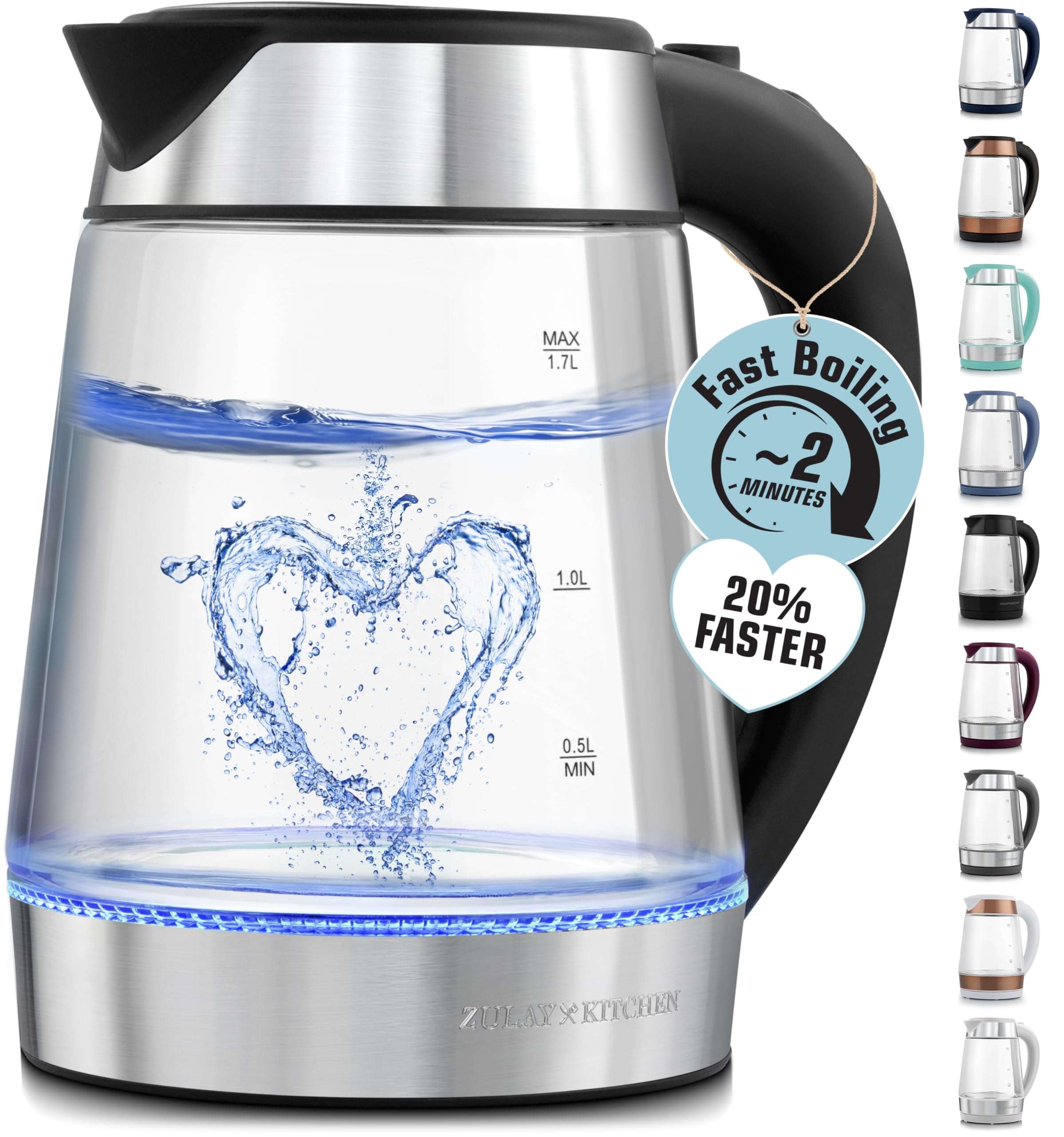 Zulay Kitchen Fast-Boiling Electric Kettle - 1.7L Hot Water Kettle 1500W With Auto Shut-Off - Water Boiler For Coffee & Tea - Boil-Dry Protection, Cool-Touch Handle, 360° Base - Black - Image 1