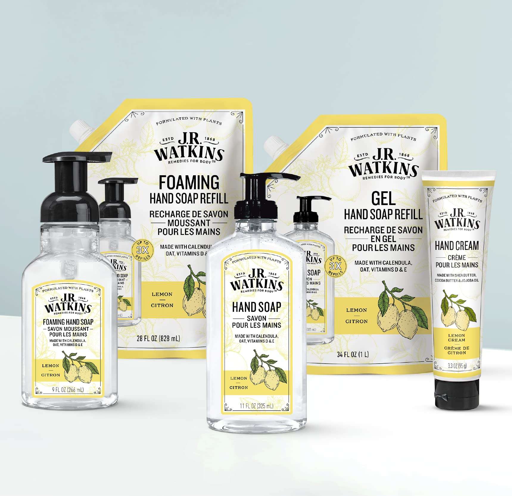 J.R. Watkins Gel Hand Soap Refill, Moisturizing Hand Wash, All Natural, Alcohol-Free, Cruelty-Free, USA Made, Lemon, 34 Fl Oz, 3 Pack - Image 3