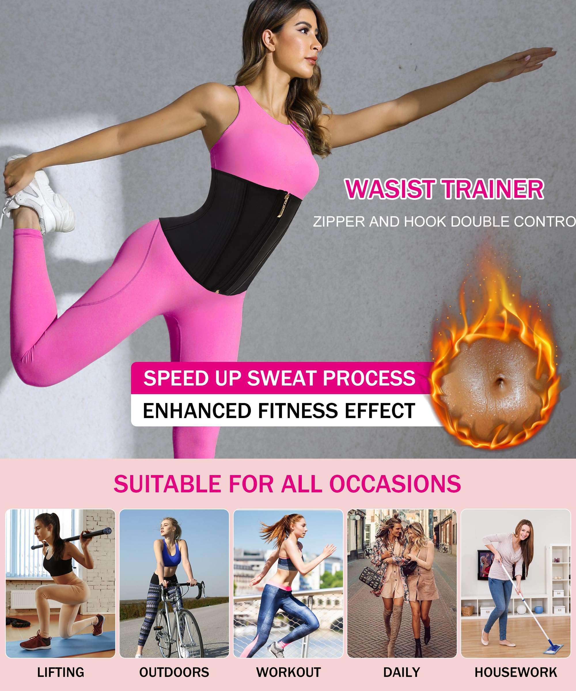 GainKee Waist Trainer for Women Corset Workout Cincher Body Shaper Tummy Control Shapewear Sweat Trimmer Latex Zipper - Image 5
