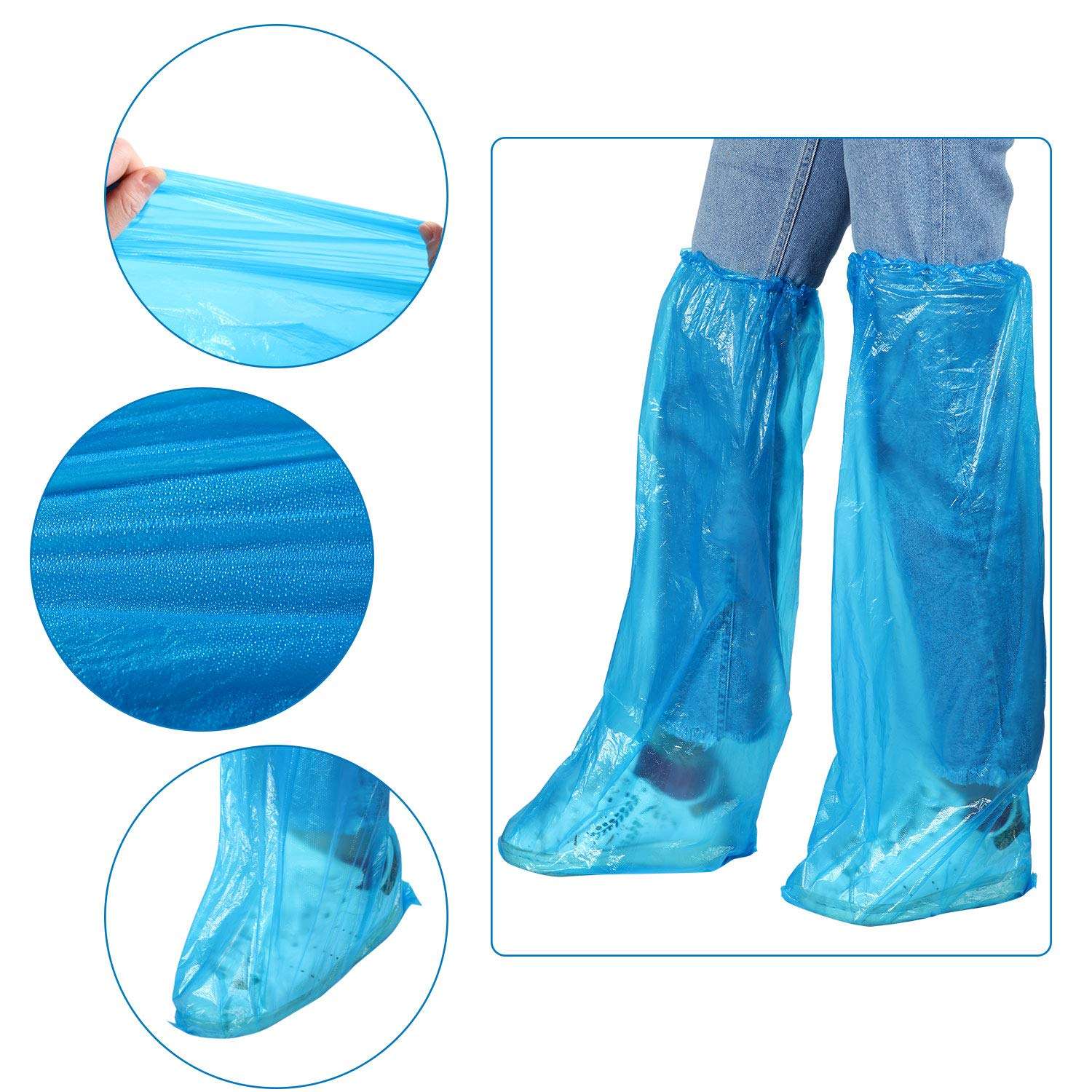 SATINIOR 100 Pieces/ 50 Pairs Disposable Boot Covers Plastic Long Waterproof Shoes Cover over the Knee for Men Women - Image 3