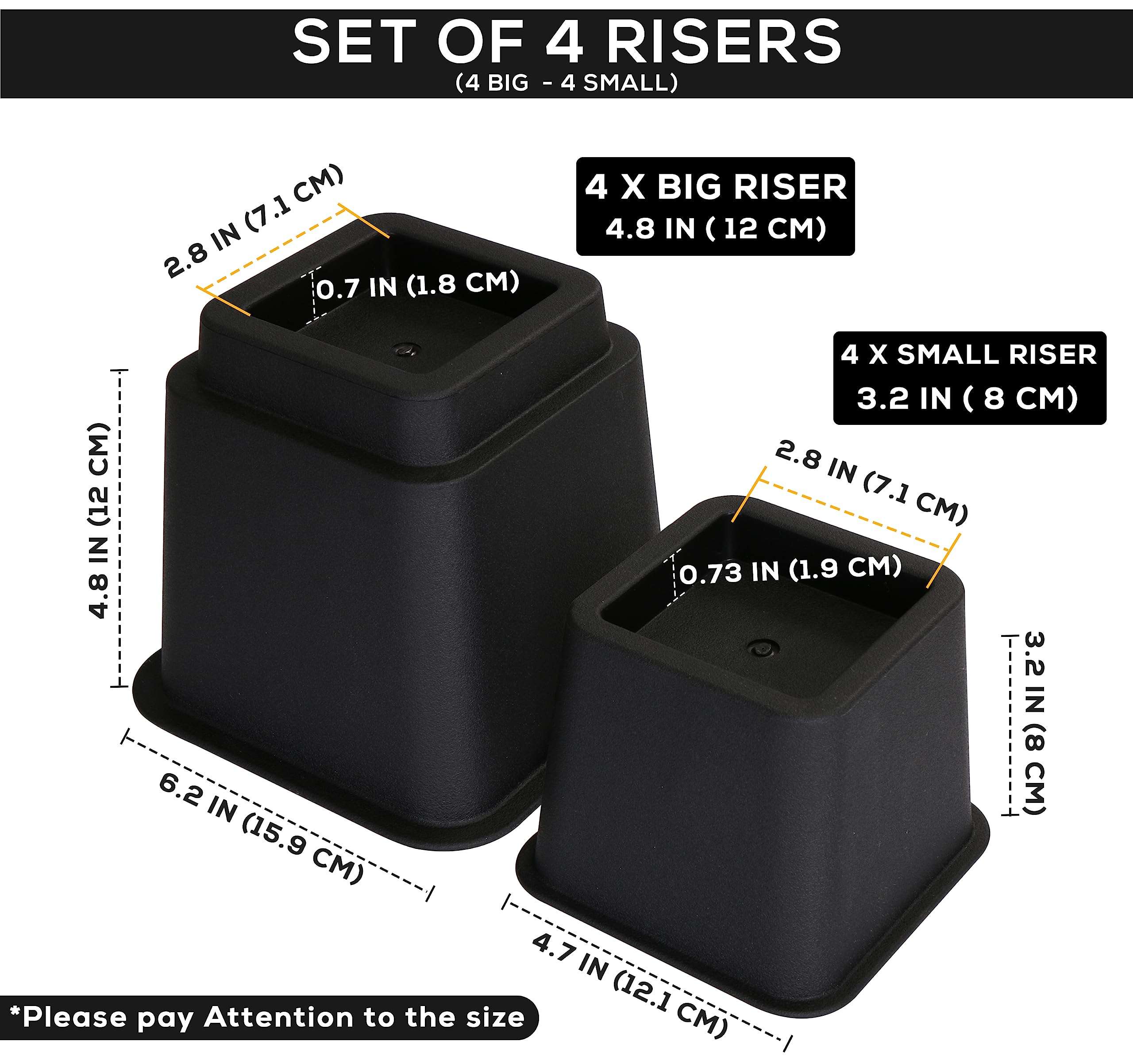Utopia Bedding - Adjustable Bed Risers 3, 5, 8 Inch – Heavy Duty Furniture Riser Set of 4 for Beds, Couch & Desk – Under Bed Storage & Dorm Room Essential – Supports Up to 1,300 lbs – Black - Image 7