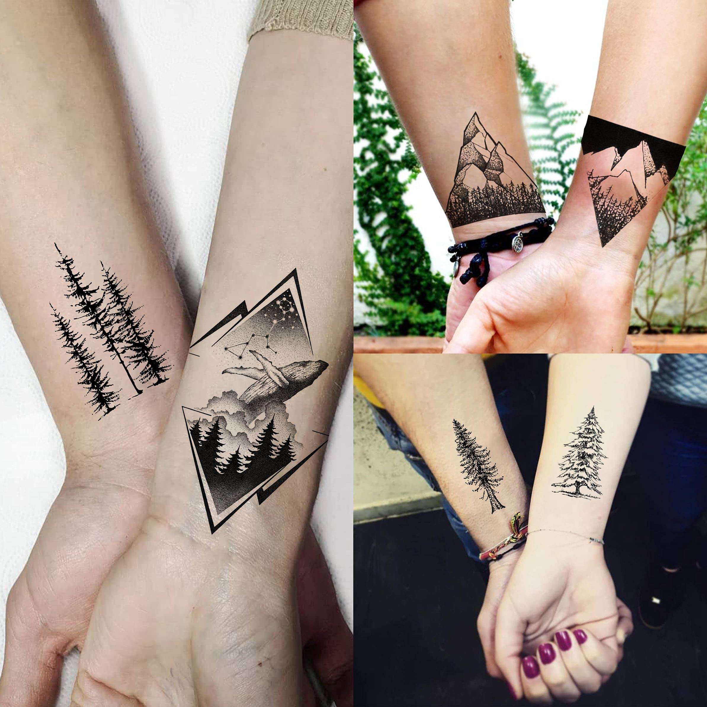 GOROMON 52 Sheets Small Black Mountain Temporary Tattoos For Men Women Adult, Geometric Sea Weave Forest Pine Tree Realistic Tattoo Sticker For Kids Children, Moon Sun Star Triangle Tatoos Outer Space - Image 5