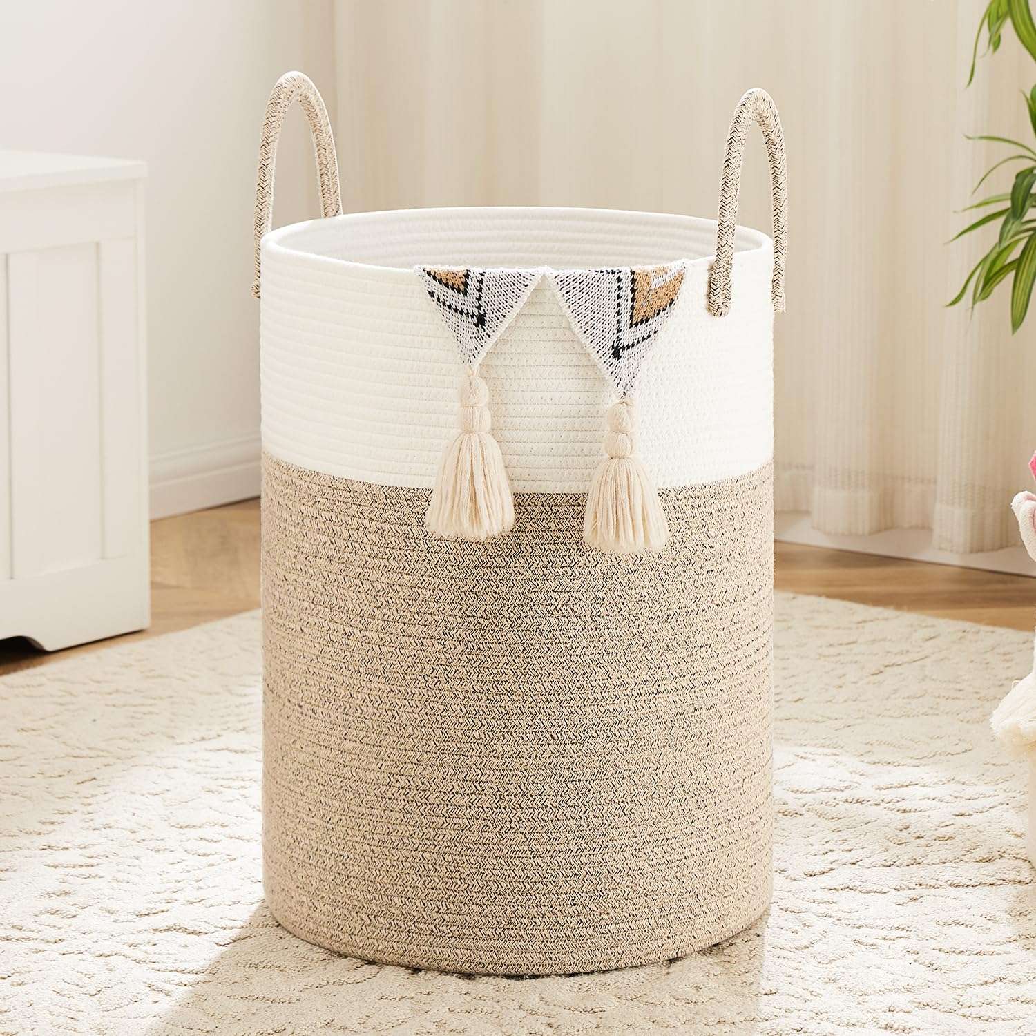 Artfeel Laundry Basket,Woven Cotton Rope Laundry Hamper,60L for Decor Storage of Dirty Clothes,Toys and Blankets in Bathroom,Baby Room and Living Room - Image 1