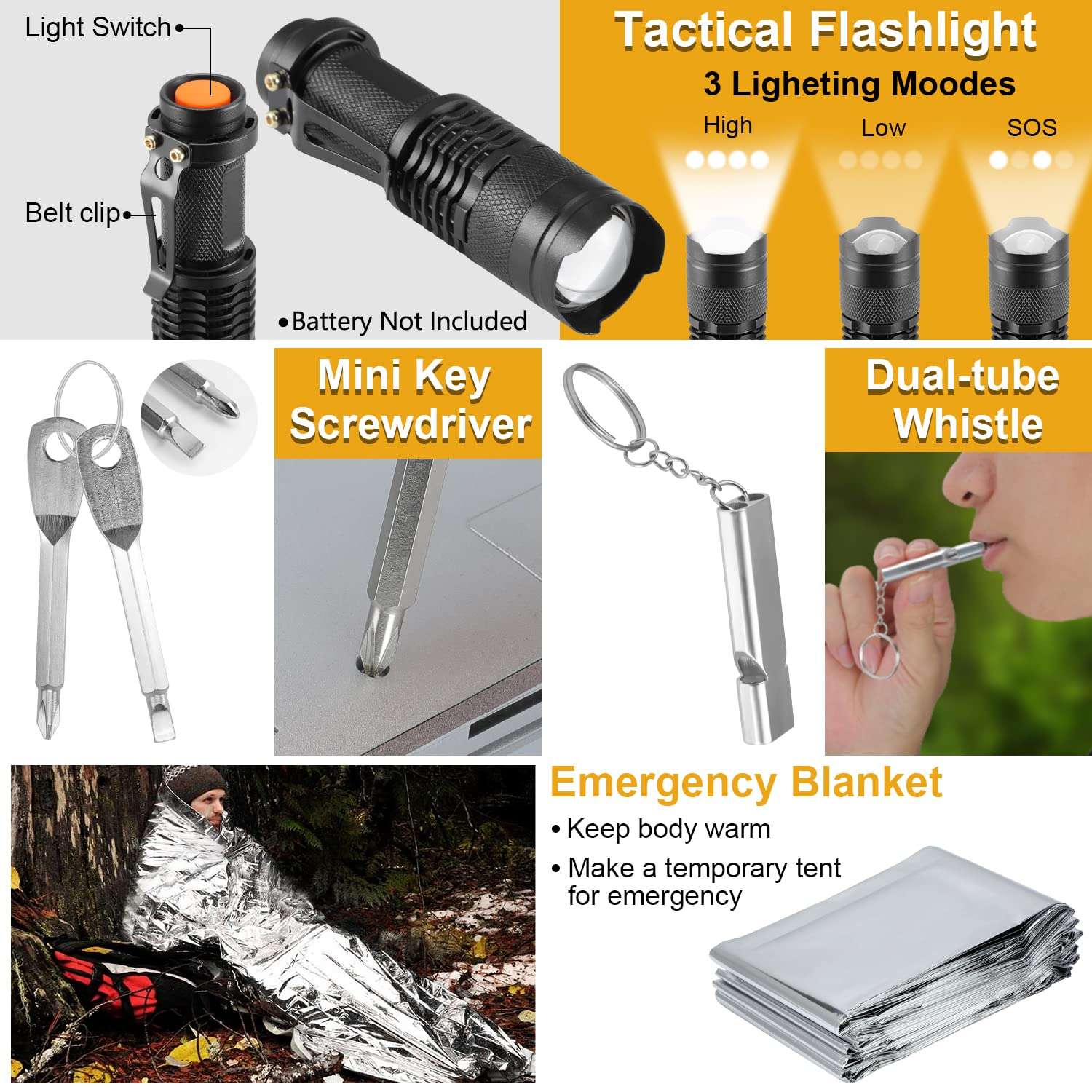 Survival Kit, Gifts for Men Dad Husband, Emergency Survival Gear and Equipment 19 in 1, Fishing Hunting Birthday for Men, Camping Accessories, Cool Gadget, Camping Essentials - Image 6