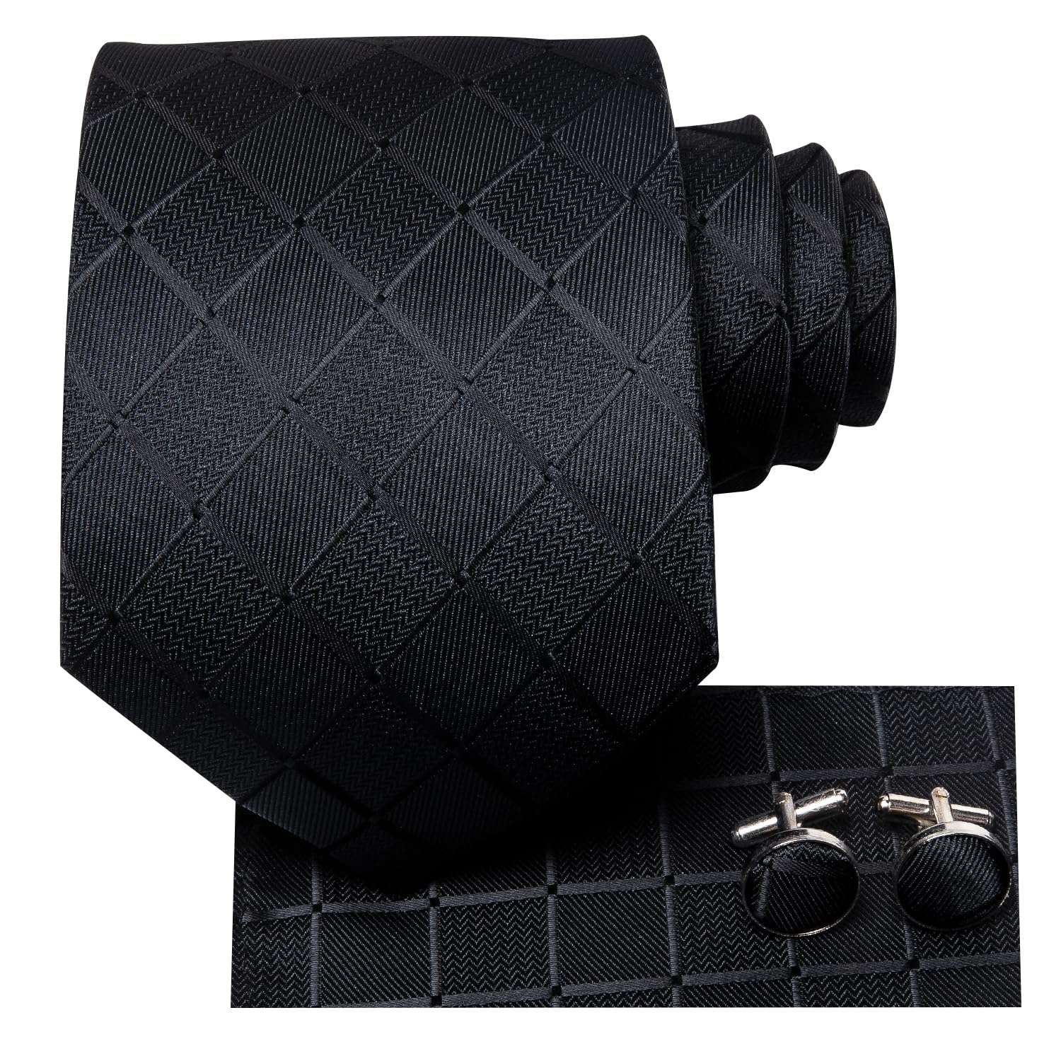 Hi-Tie Mens Plaid Ties Classic Paisley Necktie with Handkerchief Cufflinks Set Business Stripe Tie - Image 2