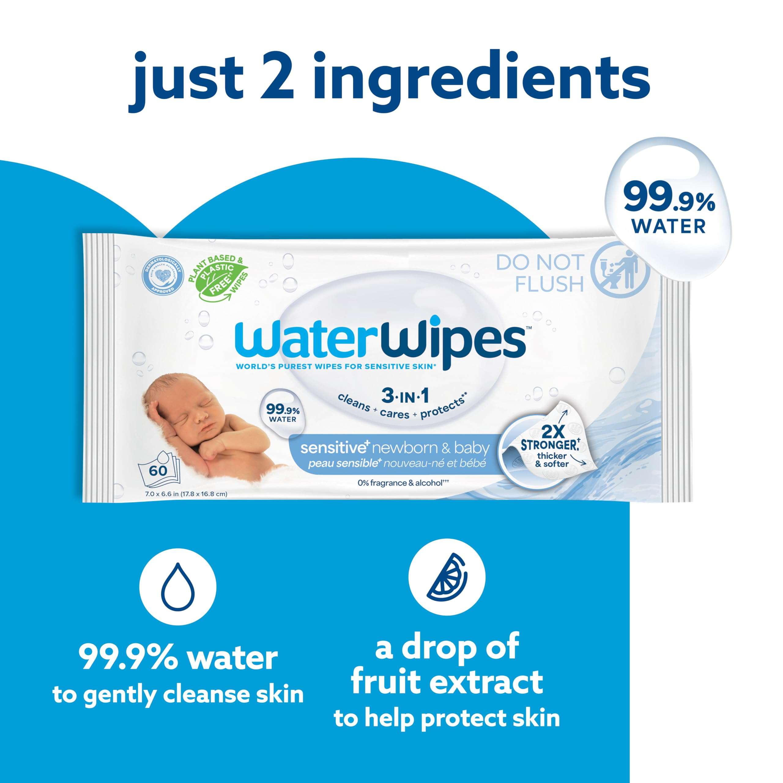 WaterWipes Sensitive+ Newborn & Baby Wipes, 3-In-1 Cleans, Cares, Protects, 99.9% Water, Unscented & Hypoallergenic, 540 Count (9 Packs) - Image 4