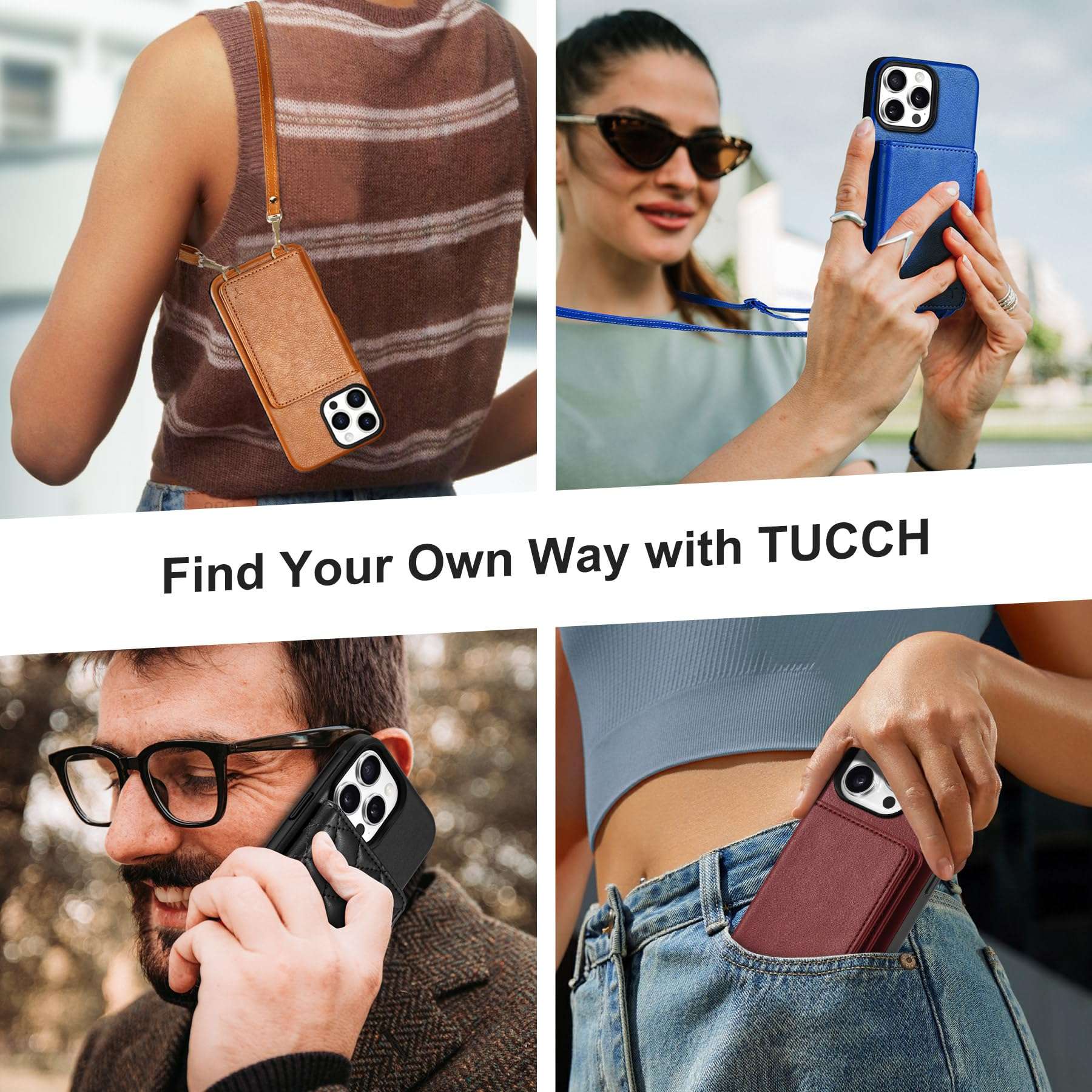 TUCCH Crossbody Wallet Case for iPhone 16 Pro Max (6.9"), RFID Blocking [6 Card Slots][Detachable Adjustable Lanyard], Magnetic Wallet PU Leather Shockproof Phone Cover for iPhone 16 Pro Max, Black - Image 9