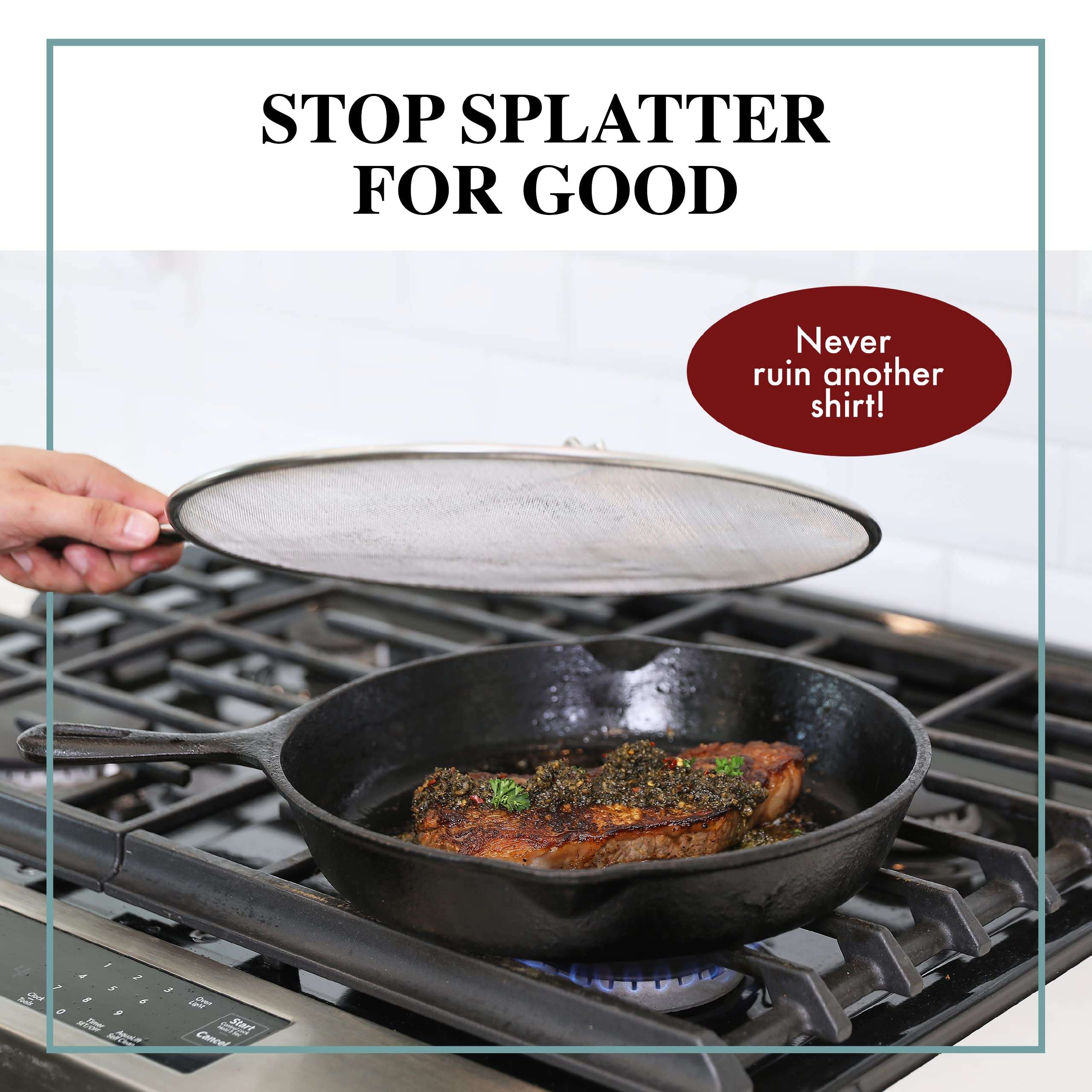 BergKoch Splatter Screen for Frying Pan - 13 Inch Stainless Steel Grease Splatter Guard - Cover Oil Splash when Sizzling Bacon, Cooking Fried Chicken or Popcorn - Image 8