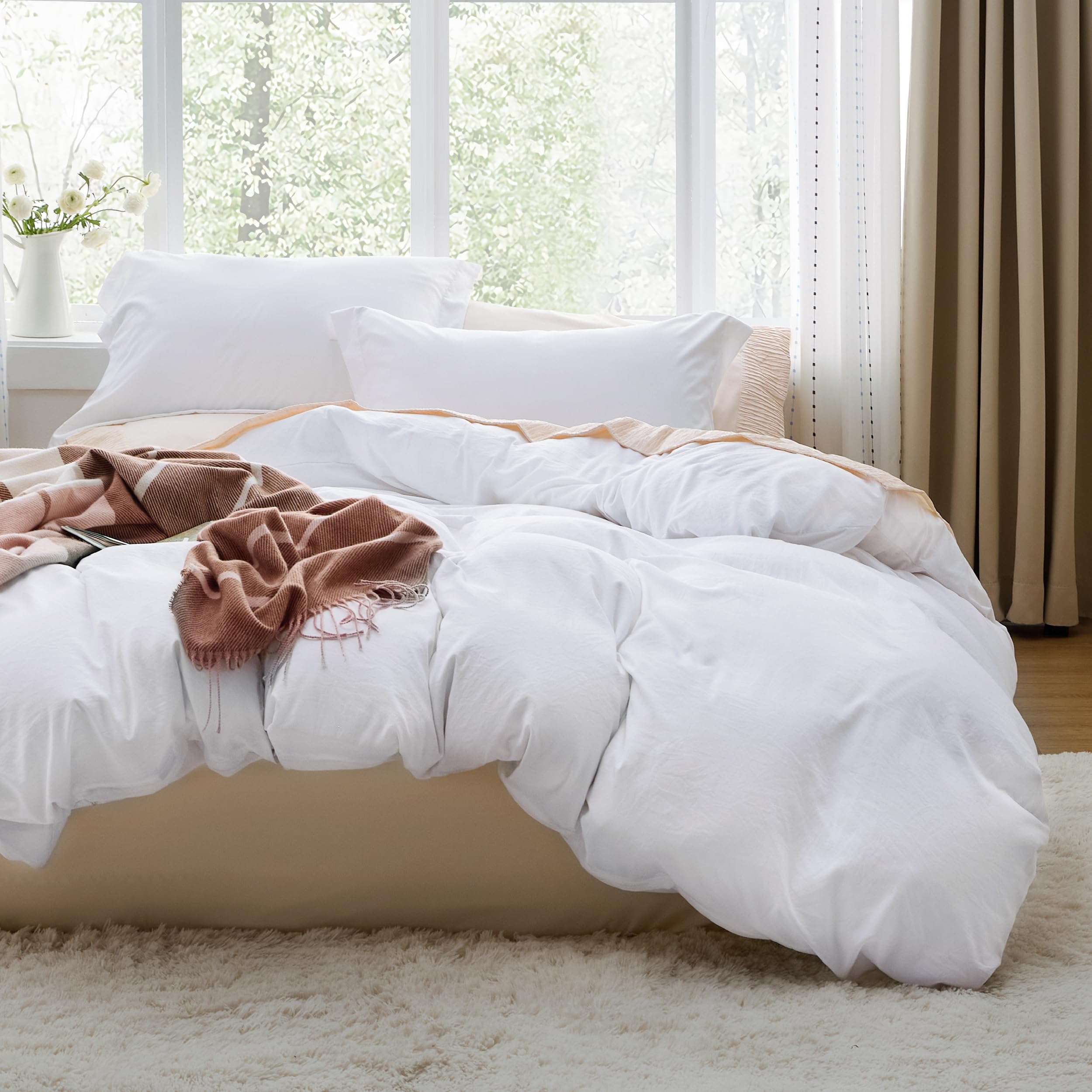 Bedsure Bright White Duvet Cover King Size - 3 Pieces Prewashed Cotton-Like Extra Soft Bedding Set, Includes 1 Duvet Cover 104x90 Inches with Zipper Closure & 2 Pillow Shams, Comforter Not Included - Image 1