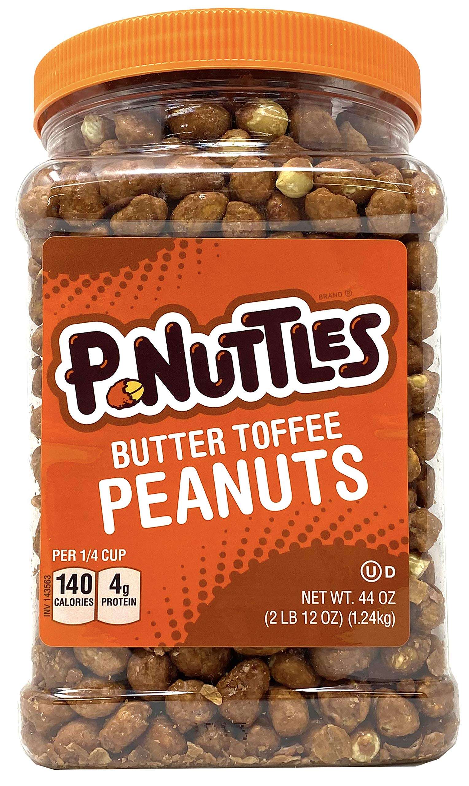P-Nuttles Butter Toffee Covered Peanuts,Sweet Salty Snack, Toffee Peanuts,Toffee Nuts, 44 Ounce Jar Made in the USA, Kosher, Peanuts Sweet, Party Snack, Crunchy Nut Snack, Sweet Snack - Image 1