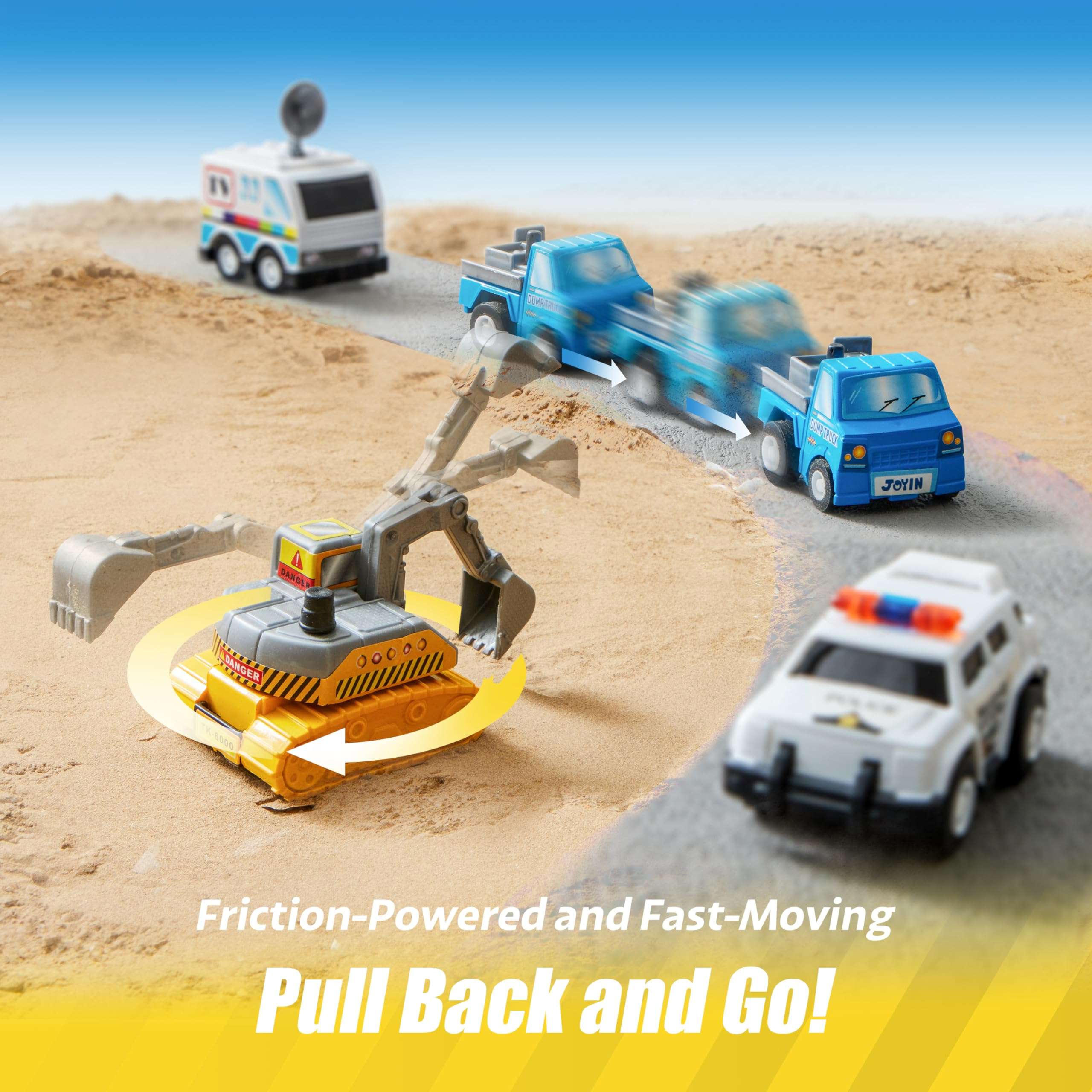 JOYIN 18 Pcs Pull Back City Cars and Trucks Toy Vehicles Set, Friction Powered Cars Toys for Toddlers, Boys, Girls’ Educational Play, Kids Stocking Stuffers, Treasure Box Gifts for Classroom - Image 6