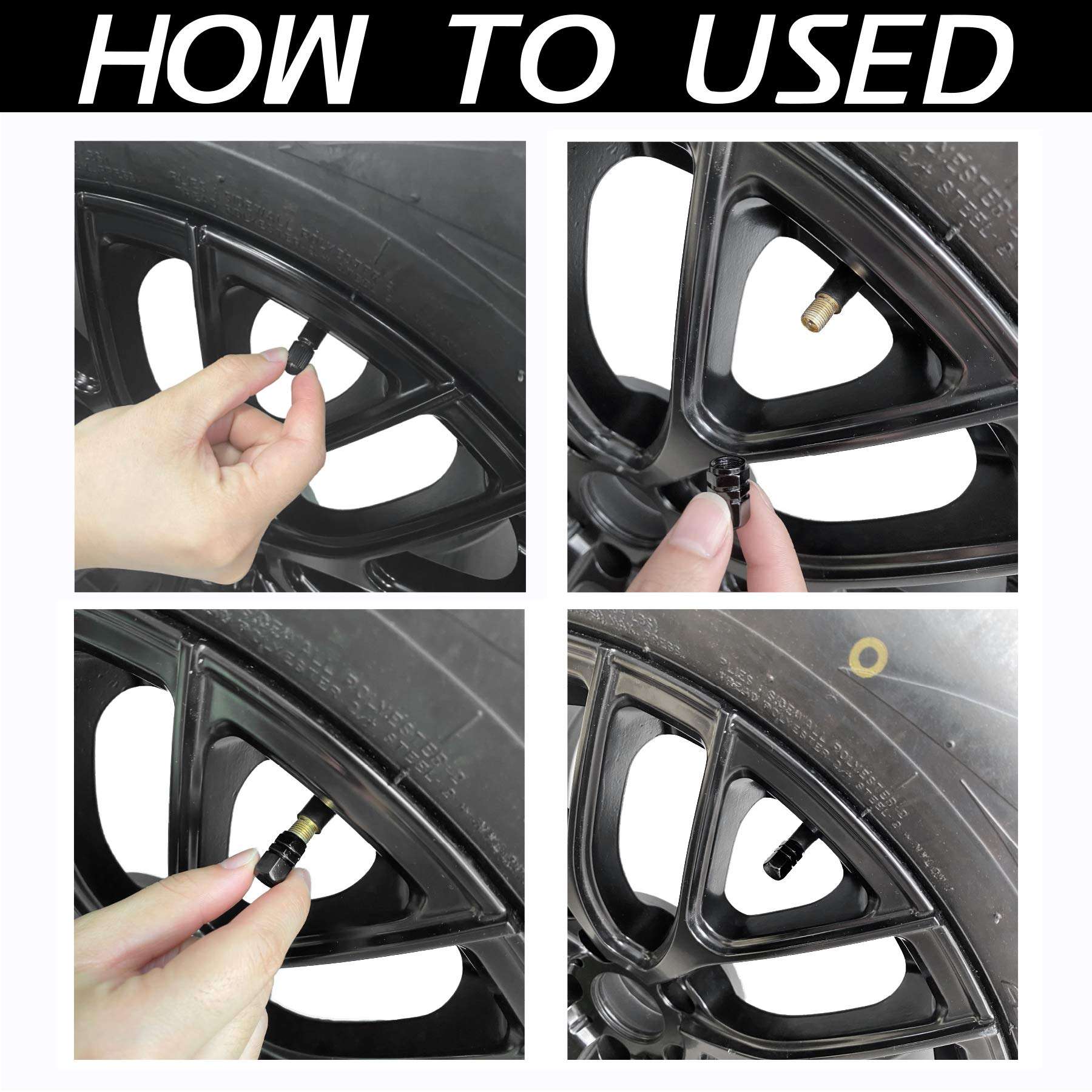 JUSTTOP Car Tire Valve Stem Caps, 12pcs Air Caps Cover, Universal for Cars, SUVs, Bike, Trucks and Motorcycles-Black - Image 4