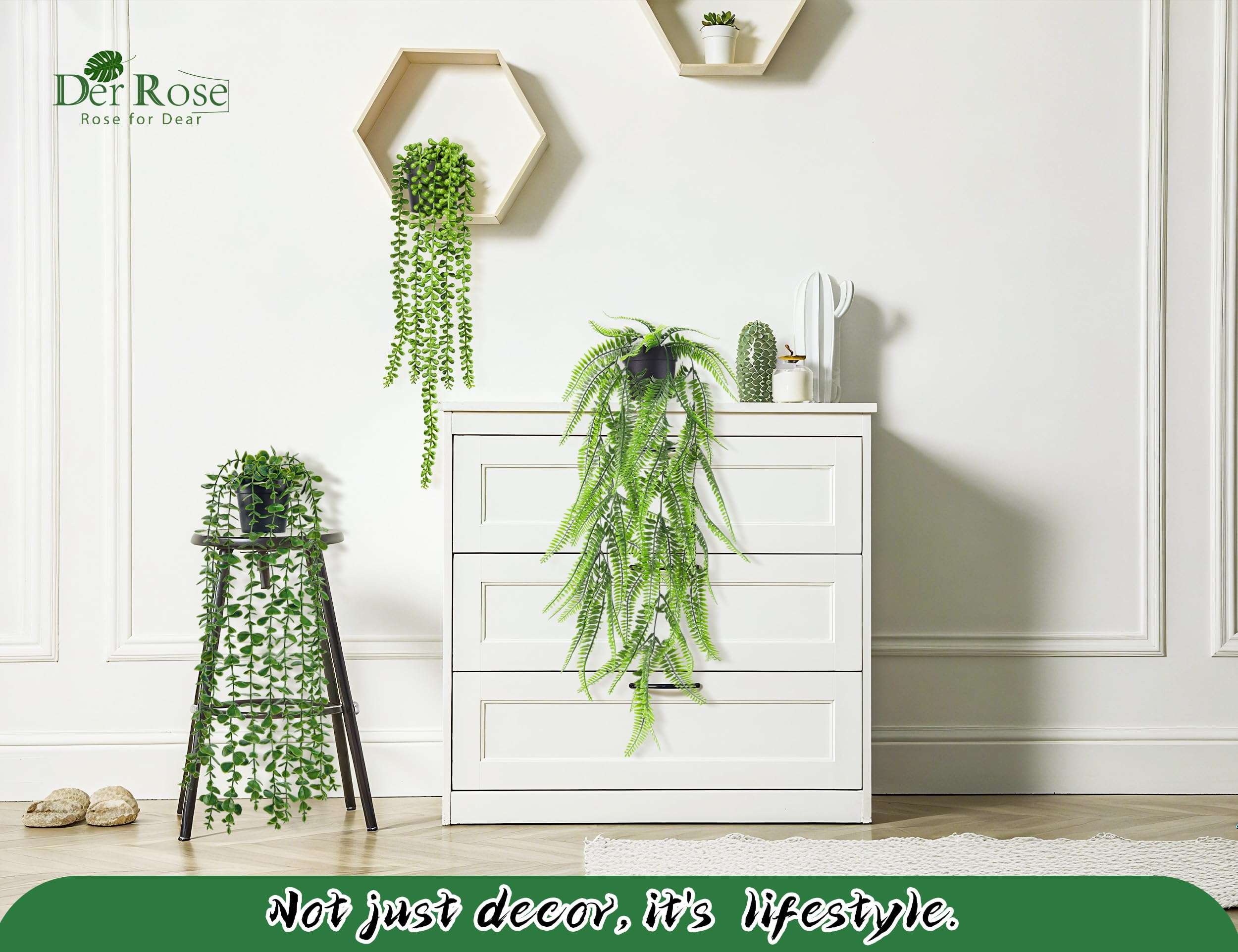 Der Rose 4Pcs Fake Plants Hanging Artificial Ivy Vine Faux Eucalyptus Hanging Plants, Boston Fern, String of Pearls for Living Room Bedroom Boho Wall Shelf Indoor Outdoor Decor - Image 8