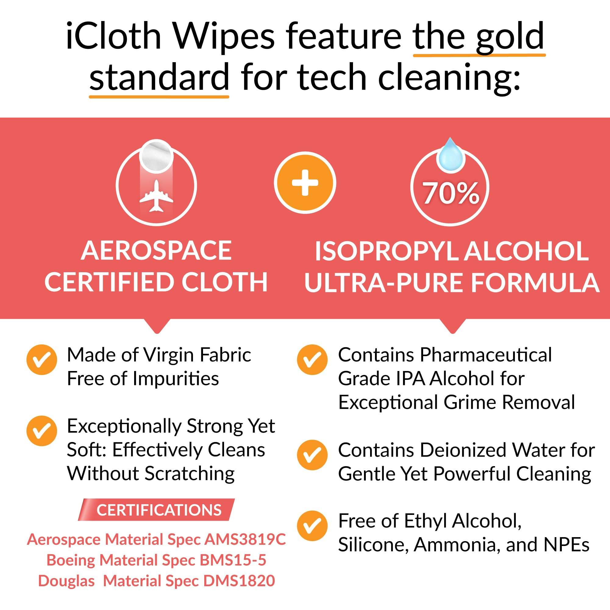 iCloth 70% Isopropyl Alcohol Large Screen and Electronics Wipes, Lint-Free, Streak-Free, Fast-Drying, Removes Dust and Fingerprints (50 Wipes) - Image 4
