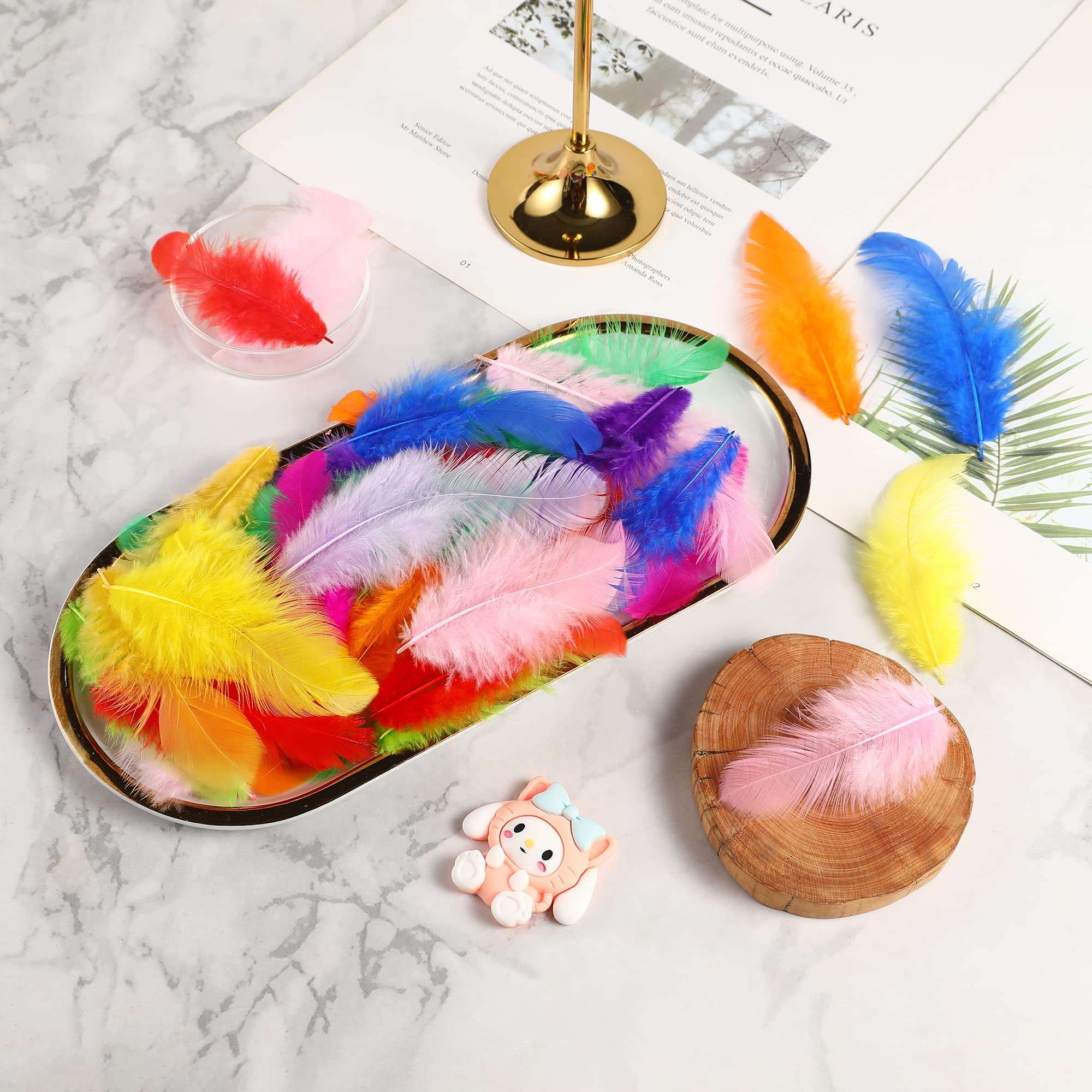 Soarer Colorful Craft Rooster Feathers - 300pcs 3-5inch Colored Feathers Bulk for Kindergarten DIY Crafts,Wedding Home Party Decorations,Dream Catcher Supplies(Rooster Colorful) - Image 9