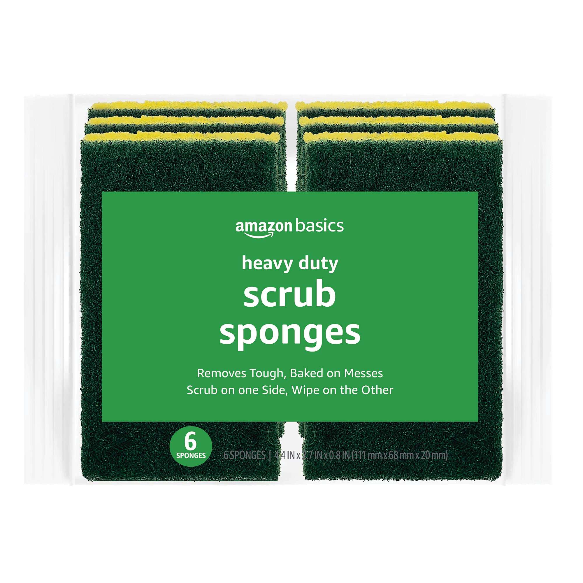Amazon Basics Cleaning Sponges, Multipurpose, Heavy Duty Scrub Sponges, Yellow/Green, 6-Pack - Image 1