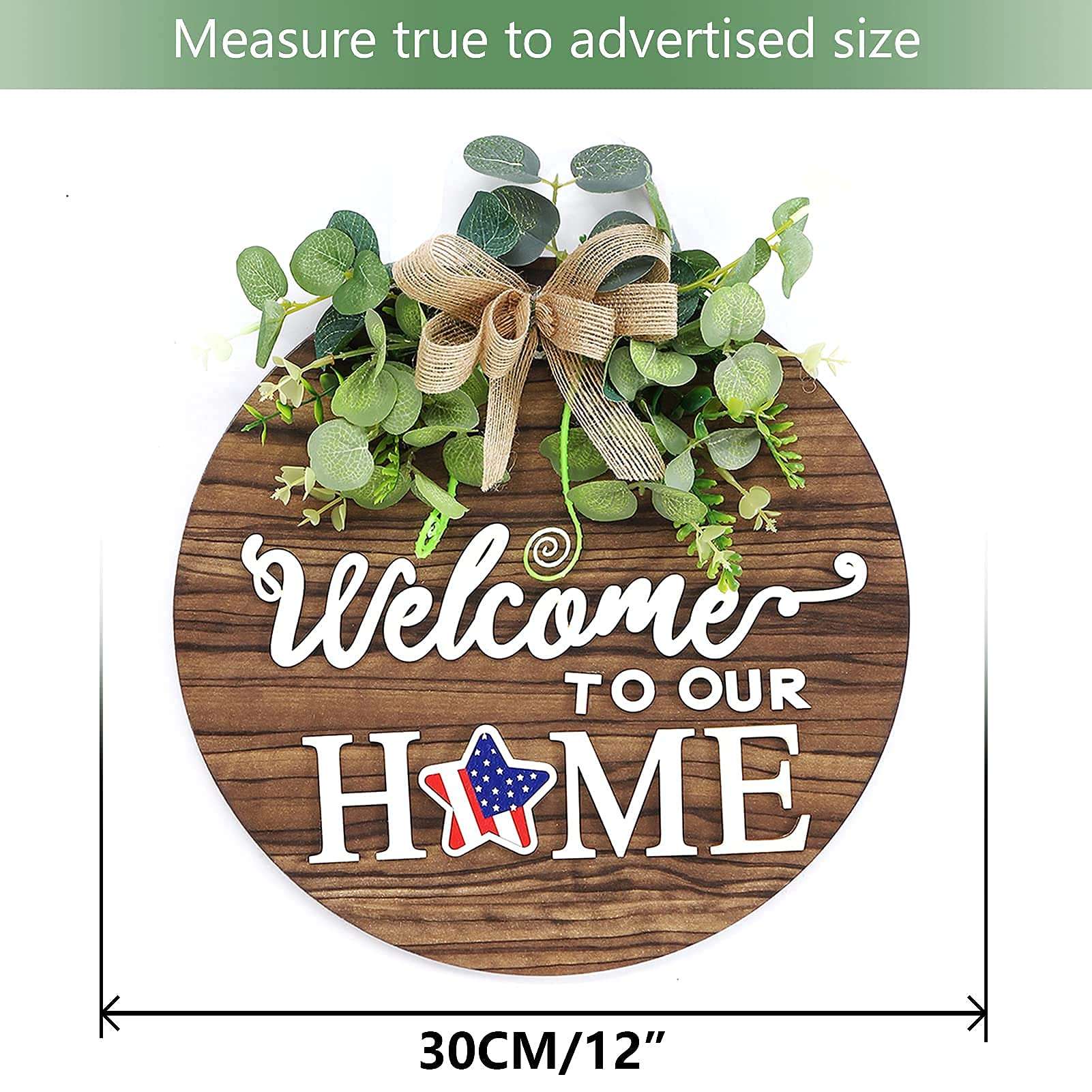 Interchangeable Seasonal Welcome Sign Front Door Decoration, Rustic Round Wood Wreaths Wall Hanging Outdoor, Farmhouse, Porch, for Spring Summer Fall All Seasons Holiday Halloween Christmas. - Image 3