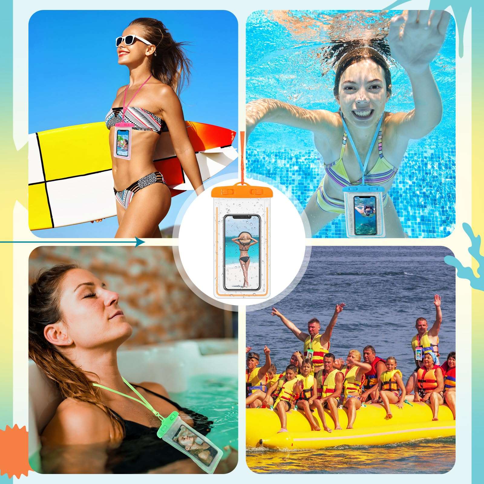 Abbylike 80 Pcs Universal Waterproof Phone Pouch, Multicolor | Dry Bag with Lanyard | Glow in The Dark | For Outdoor Swimming & Snorkeling | Beach Travel Must Haves | For Smartphones up to 7" - Image 3