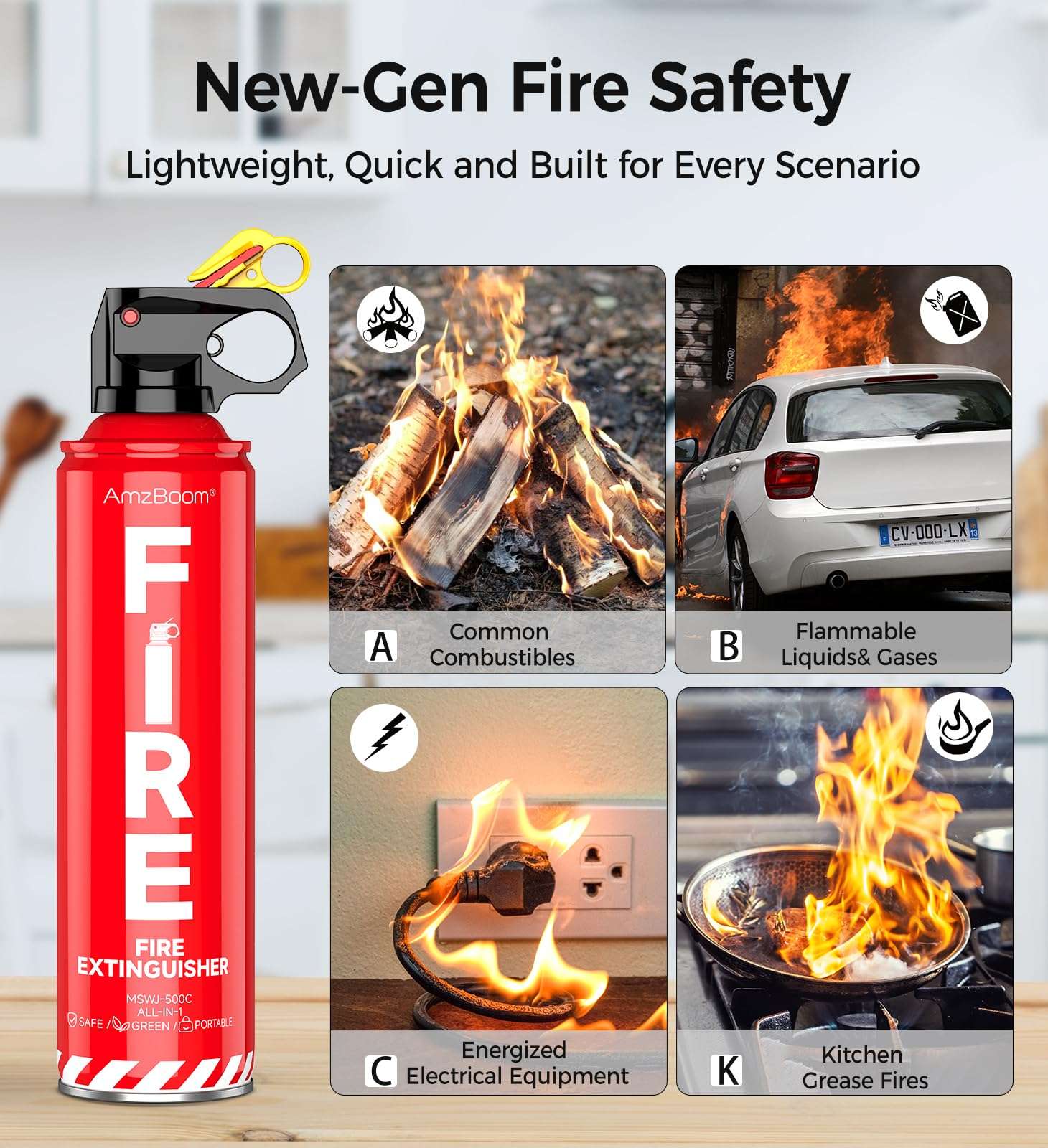 Fire Extinguisher for Home 1Pack, Kitchen, Car, and Grill,Ompact Water-Based A, B, C, K Extinguisher with 6-Year Warranty and Easy Storage. - Image 2