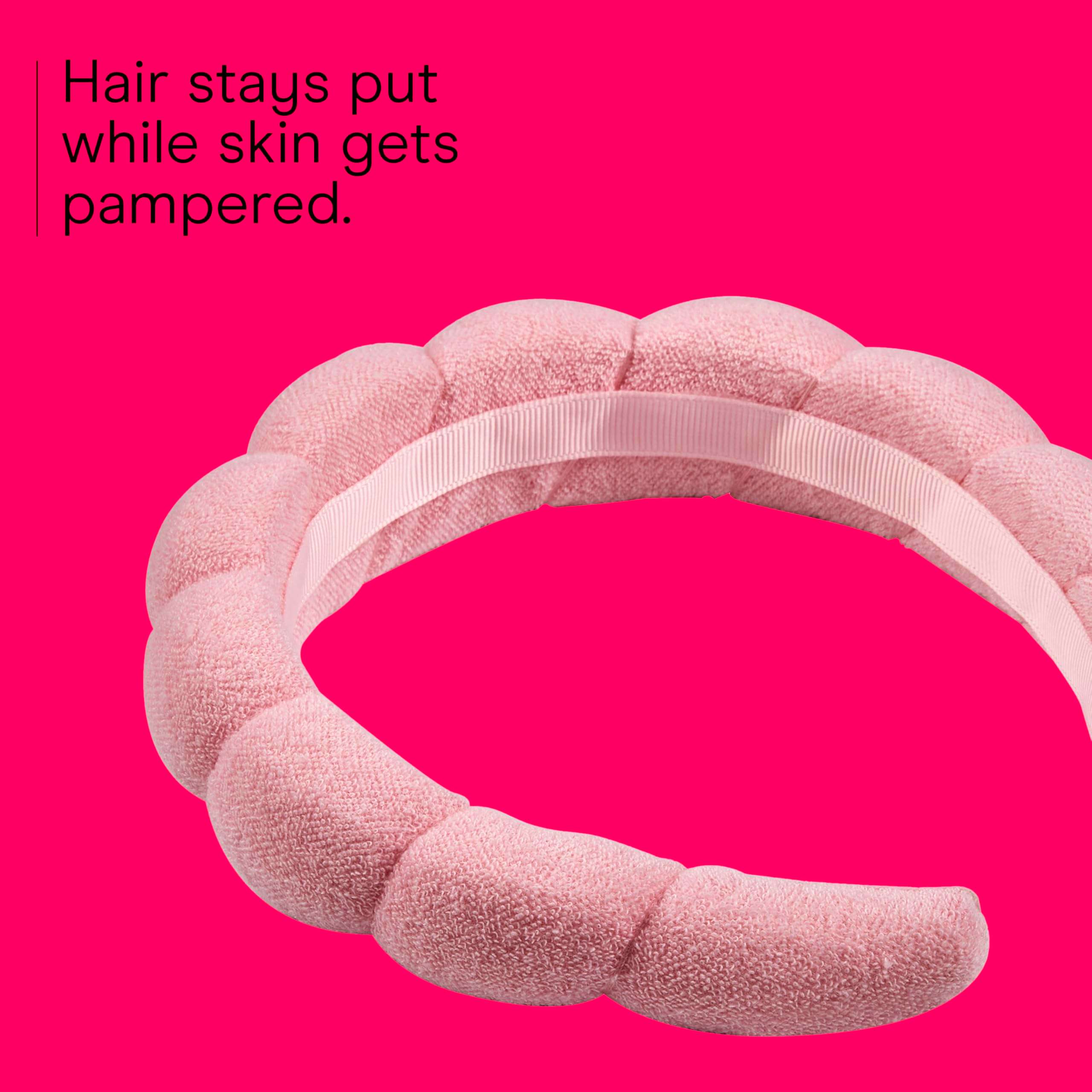 Conair Spa Makeup and Face Washing Headband, Pink Bubble Design, 1 Count, Ultra-Absorbent Microfiber Headband for Washing Face, Soft Terry Cloth, No-Squeeze, No-Pull Band Gentle on Hair and Head - Image 3