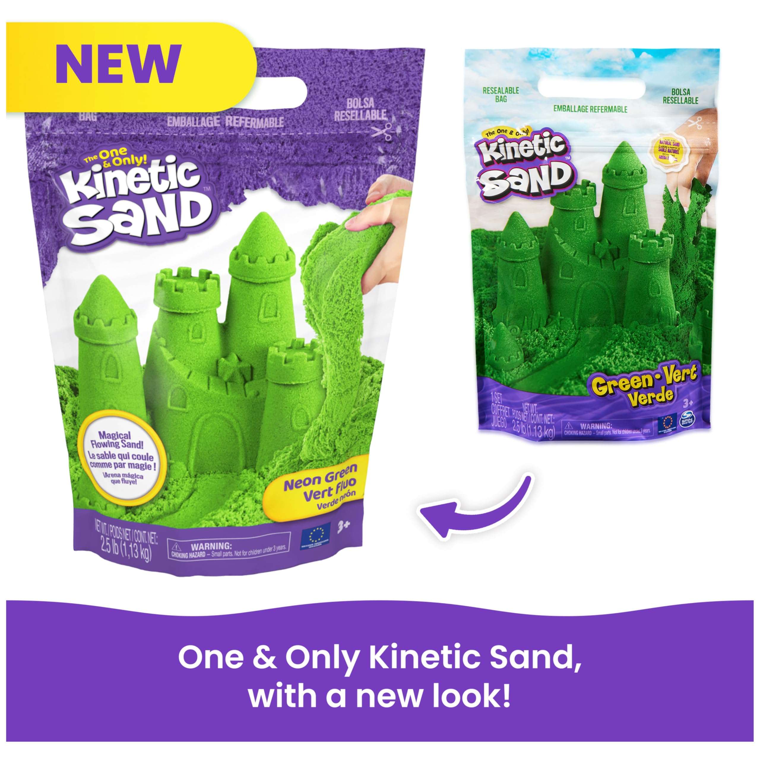 Kinetic Sand, 2.5lbs Green Play Sand, Moldable Sensory Toys for Kids, Resealable Bag (Packaging May Vary), for Ages 3 and up - Image 6