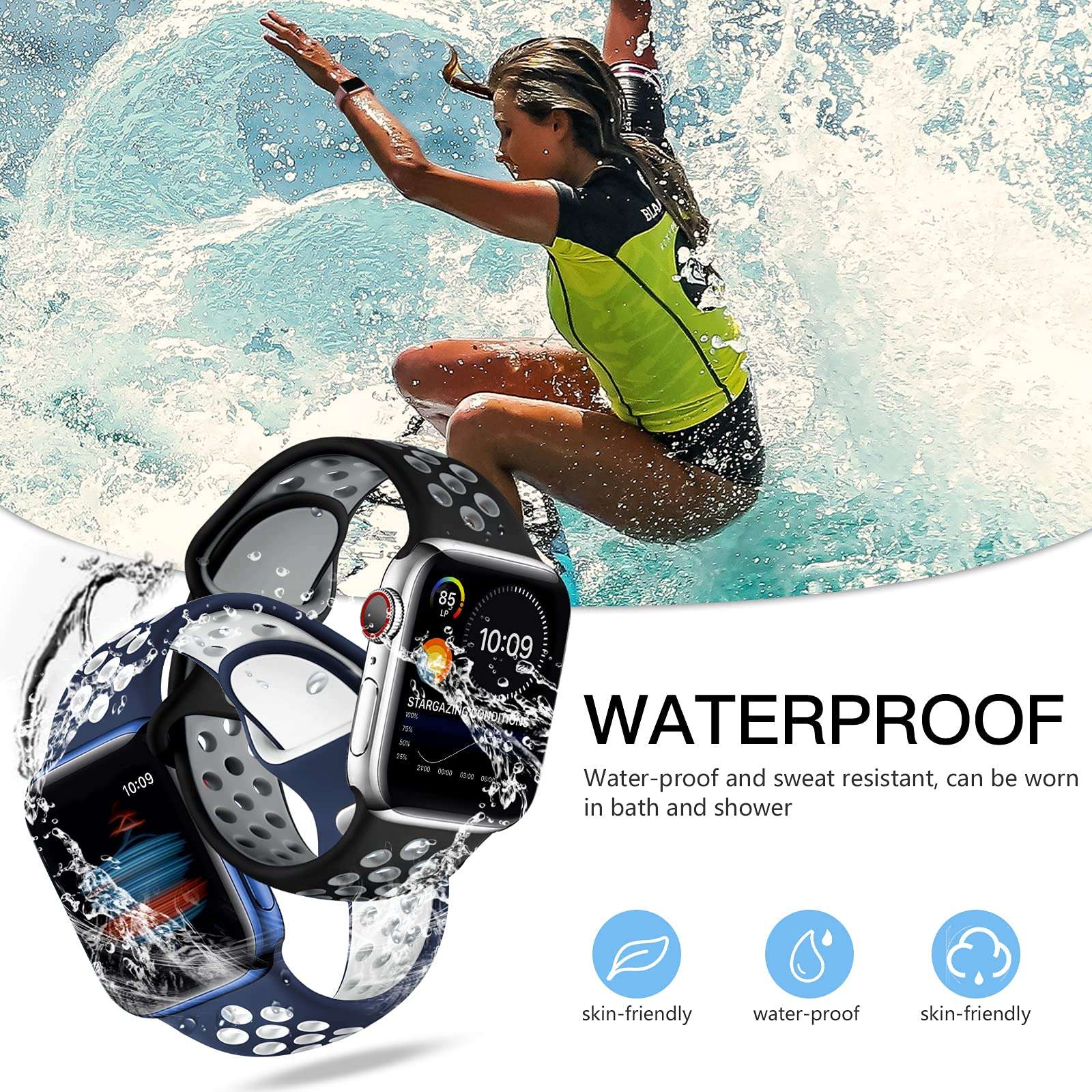 Adorve 4 Pack Sport Bands Compatible with Apple Watch Bands for Men Women 49mm 46mm 45mm 44mm 42mm 41mm 40mm 38mm,Breathable Soft Silicone Strap for iWatch Bands Series 10 SE 9 8 7 6 5 4 3 2 1 Ultra 2 - Image 3