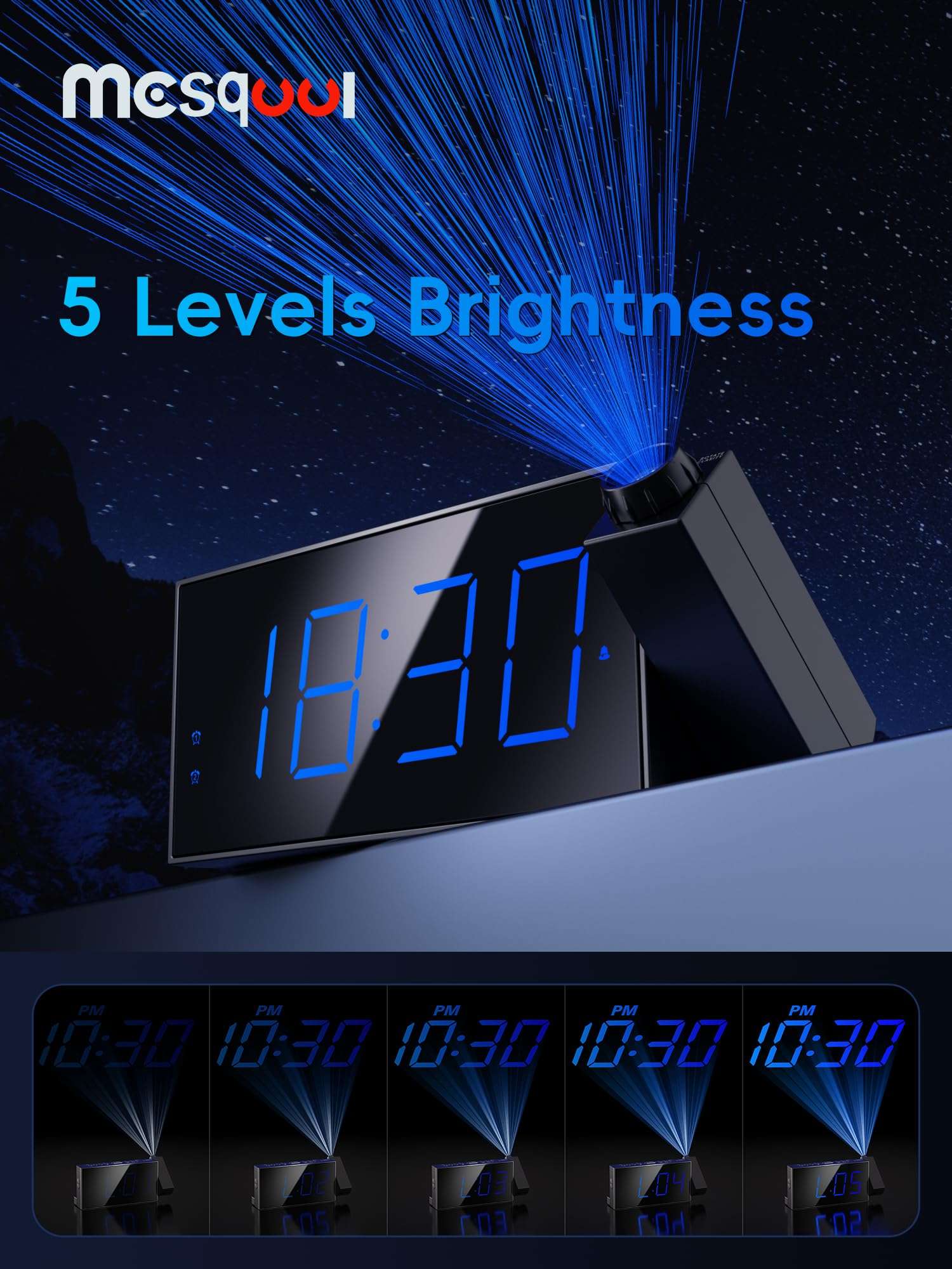 Digital Projection Alarm Clocks for Bedrooms - Large LED Display, 180° Rotatable Projector, 5-Level Dimmer,USB Charger,Battery Backup,Loud Dual Alarms for Kids Elderly,Heavy Sleepers,Snooze,12/24H,DST - Image 4