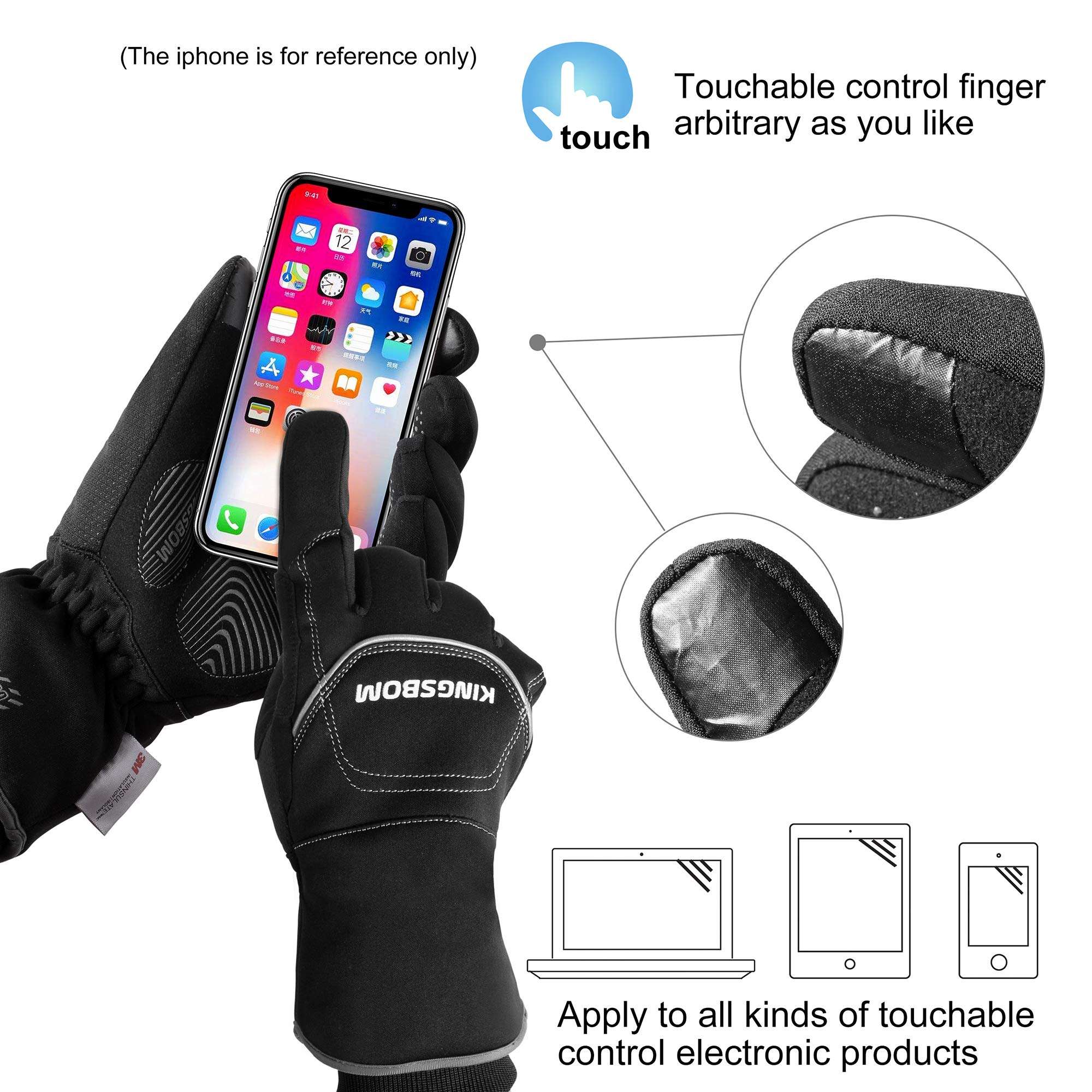 KINGSBOM -40F° Waterproof & Windproof Thermal Gloves - 3M Thinsulate Winter Touch Screen Warm Gloves - for Cycling,Riding,Running,Outdoor Sports - for Women and Men - Image 5