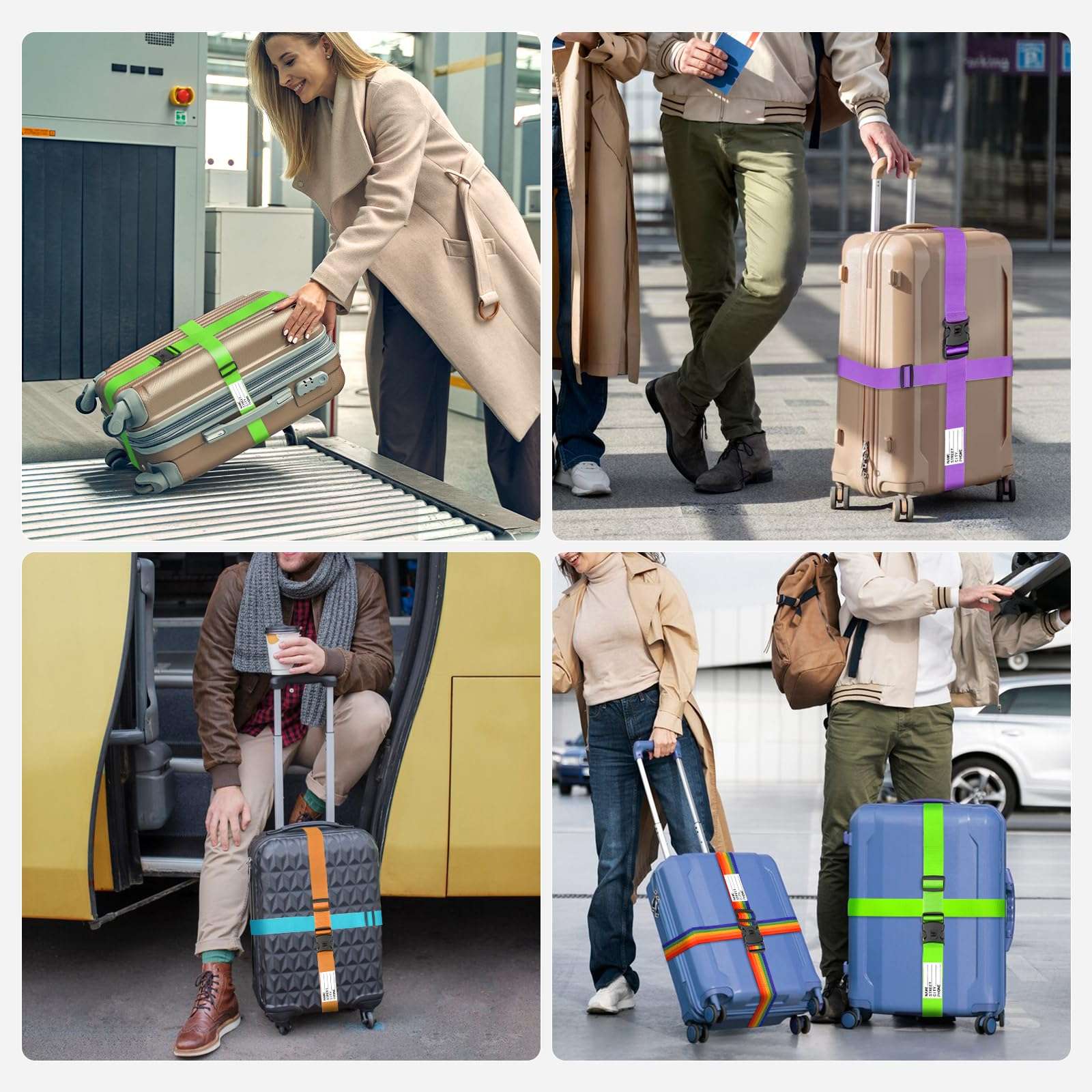 BILIONE Luggage Straps 88 inch Adjustable Suitcase Belt, Lockable Against Accidental Opening, Easy to Identify Travel Accessories, Add a Bag Connector Holds Suitcase Together (Energetic Green, 2) - Image 6