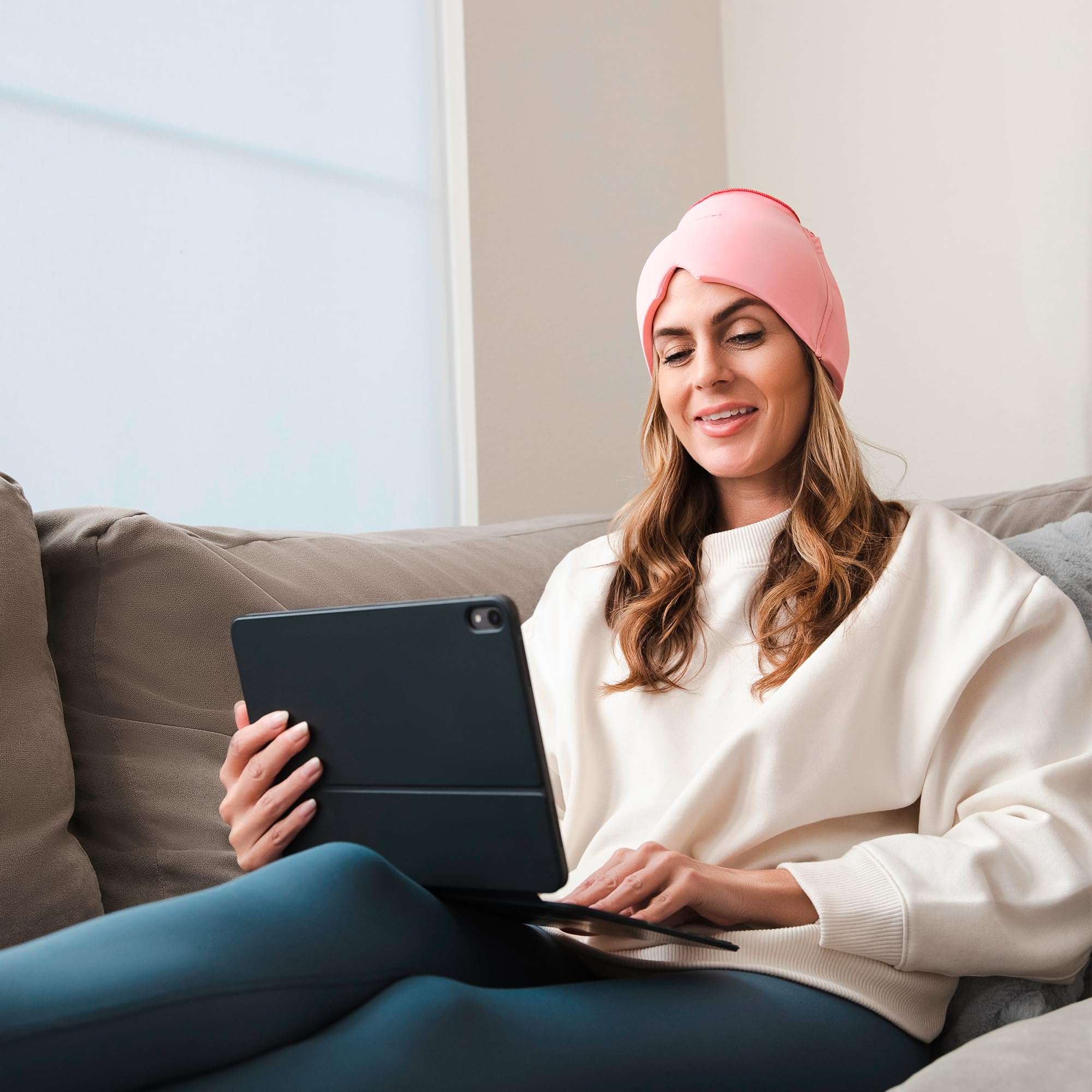 TheraICE Headache Relief Cap, Migraine Ice Pack Mask Products, Women Cooling Gel Hat, Face Cold Compress Head Wrap for Her Stress. Great Birthday Gift for Mom, Sister, Grandma, Girlfriend, & Teacher - Image 5