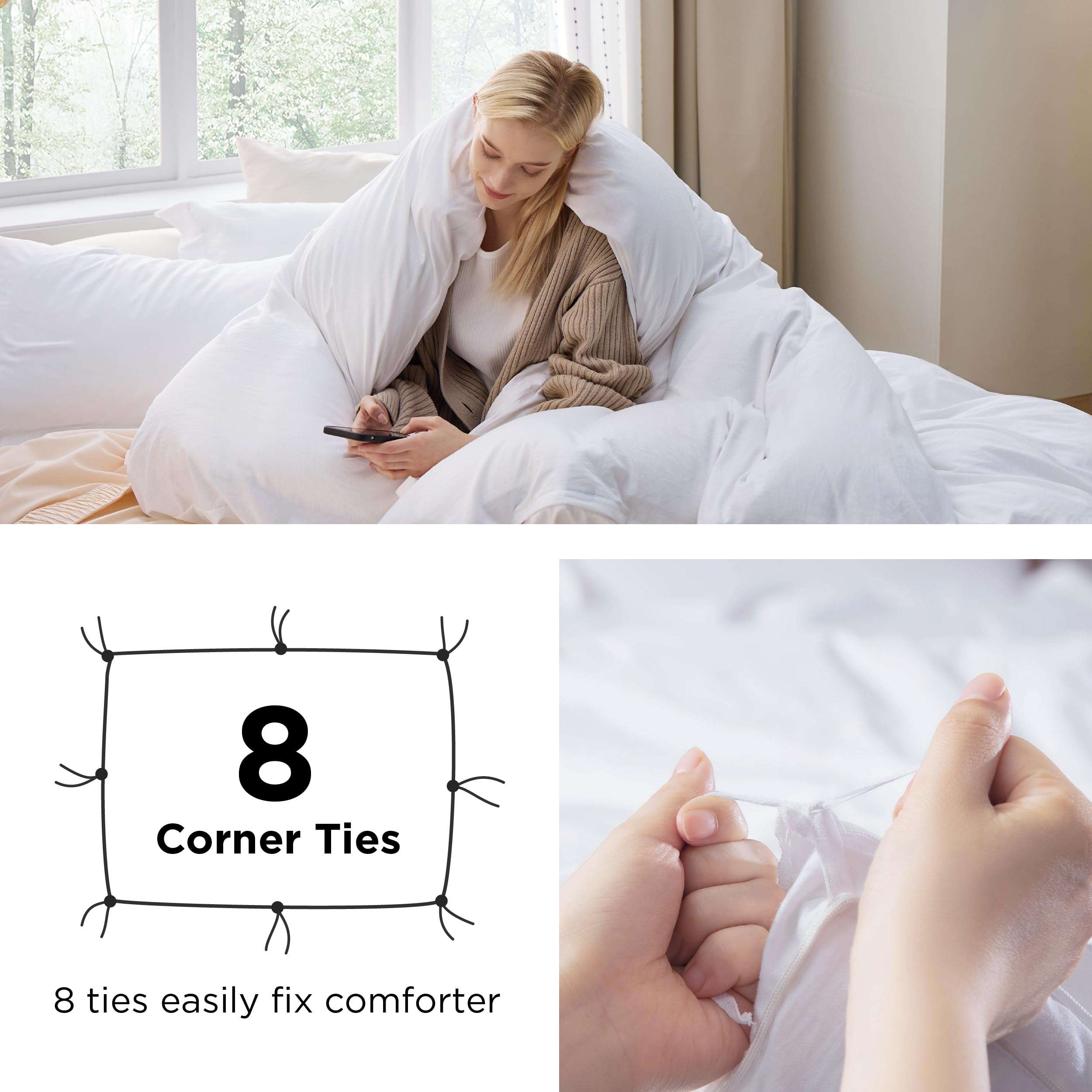 Bedsure Bright White Duvet Cover King Size - 3 Pieces Prewashed Cotton-Like Extra Soft Bedding Set, Includes 1 Duvet Cover 104x90 Inches with Zipper Closure & 2 Pillow Shams, Comforter Not Included - Image 4