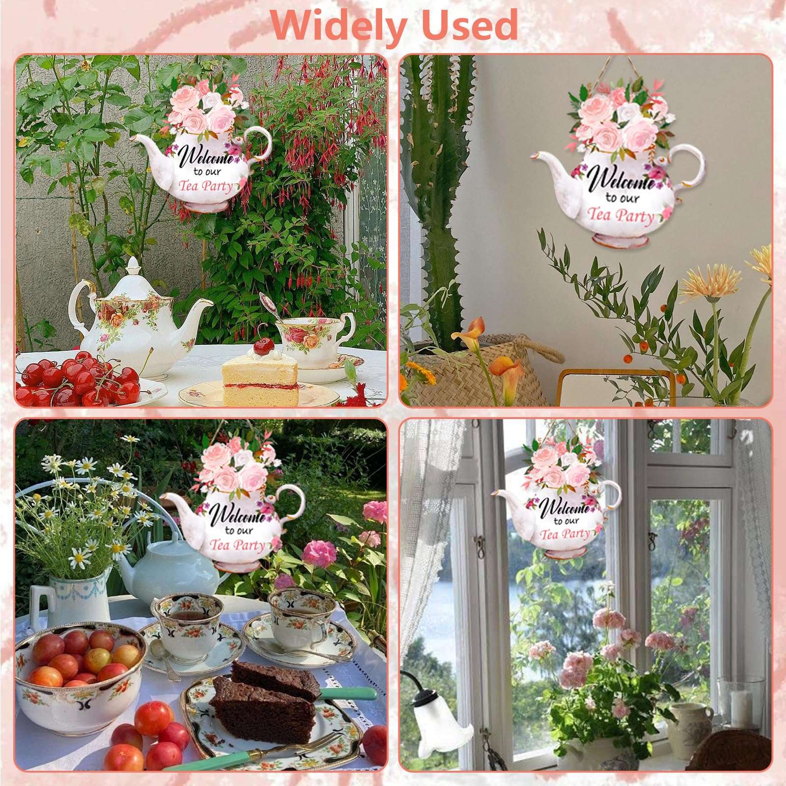 CANIPHA Tea Party Decorations Door Sign, Colorful TeaPot-Shaped Tea Party Decor Hanging Door Plaque Floral Themed Welcome Sign for Party, Tea Party Decors for Women Home Front Door Tea Party Supplies - Image 7
