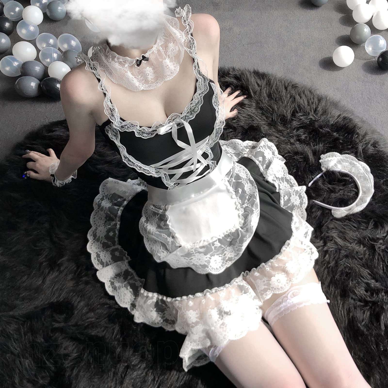 mzenuop Maid Dress Cosplay Sweet Classic Apron Costume with Socks - Image 2