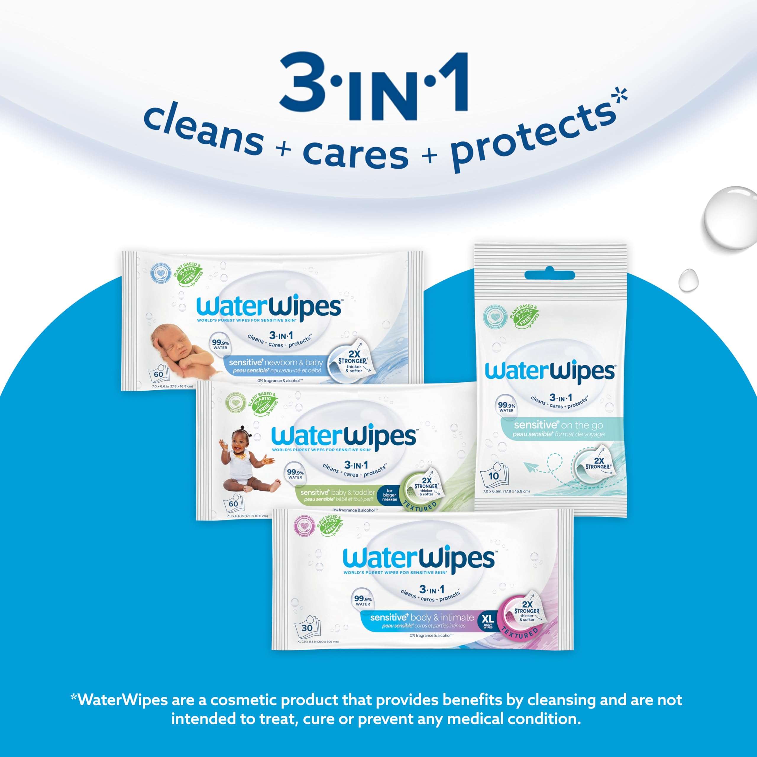 WaterWipes Sensitive+ Newborn & Baby Wipes, 3-In-1 Cleans, Cares, Protects, 99.9% Water, Unscented & Hypoallergenic, 540 Count (9 Packs) - Image 7