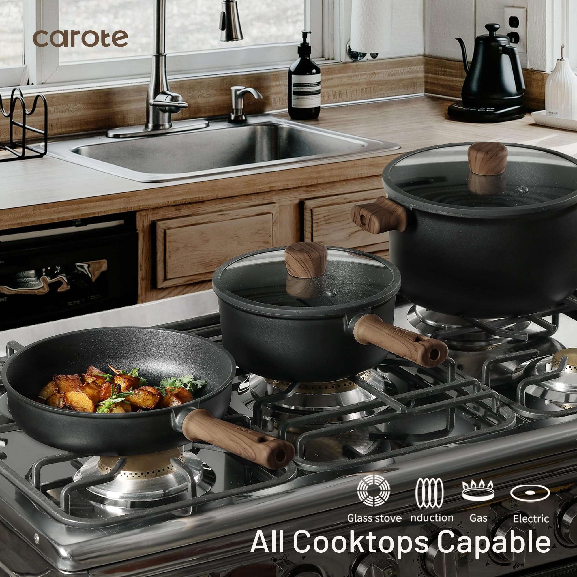 CAROTE Nonstick Pots and Pans, Induction Cookware Set 16pcs Kitchen Cooking Sets, Pot and Pan Non Stick w/Frying pan (PFOS, PFOA Free) - Image 5