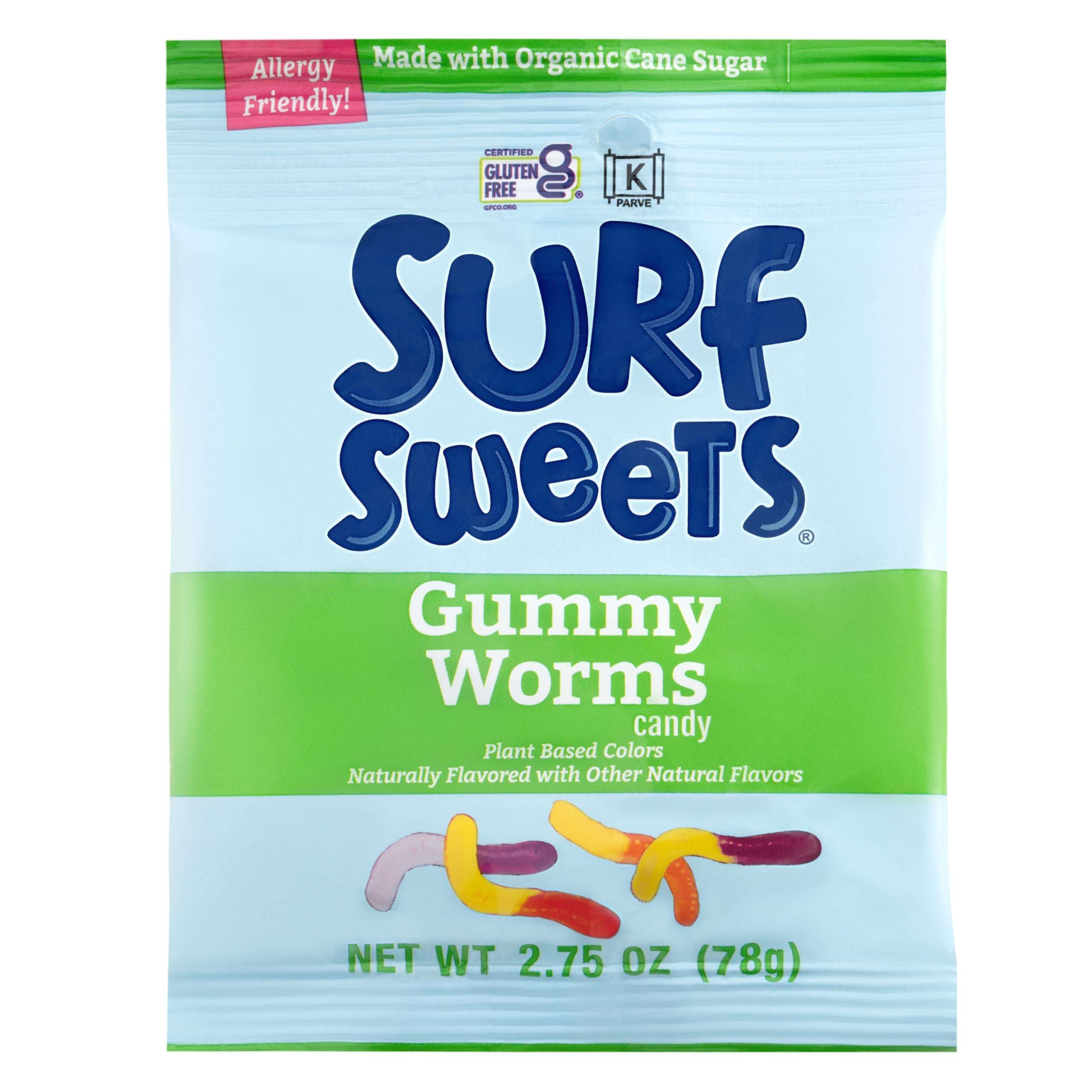 Surf Sweets Gummy Worms, Made with Organic Cane Sugar and Organic Fruit Juice, Gluten Free, Nut-Free, Vegetarian and No Artificial Colors or Flavors, 2.75 oz (Pack of 12) - Image 1