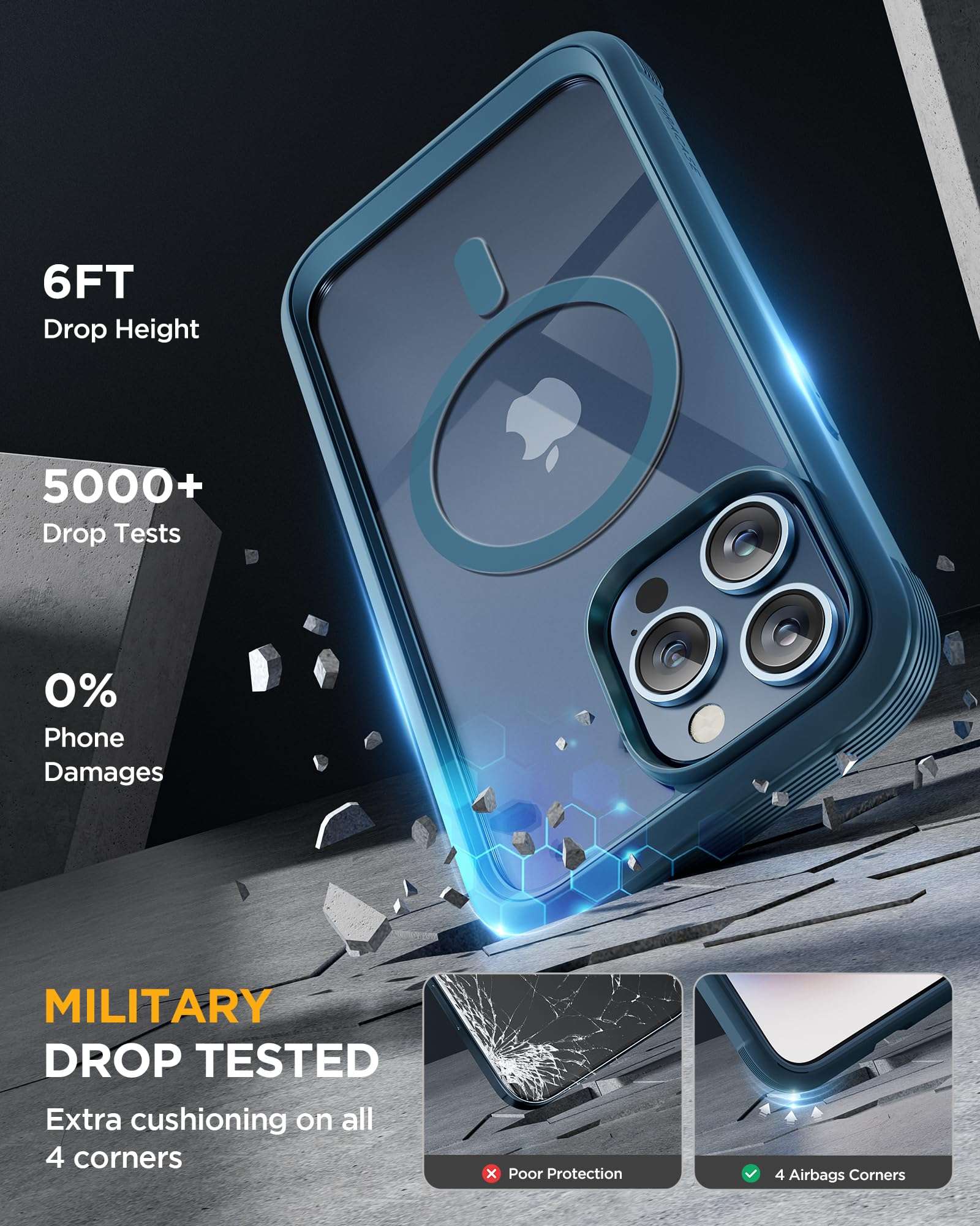 Miracase Magnetic for iPhone 15 Pro Max Case 6.7'' [Compatible with Magsafe] Full-Body Drop Proof Bumper Phone Case for iPhone 15 Pro Max with Built-in 9H Tempered Glass Screen Protector,Blue - Image 5