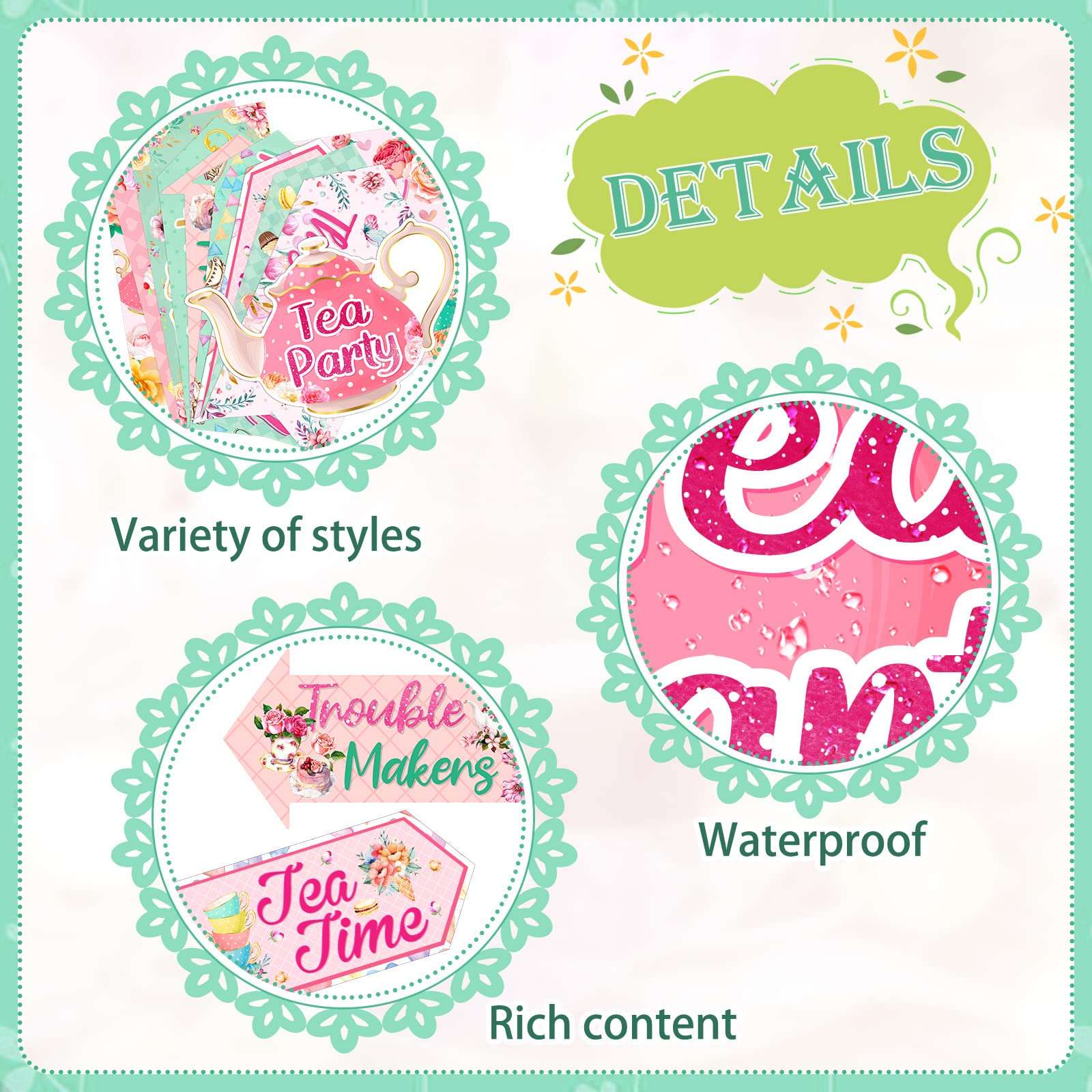 20 Pieces Floral Tea Party Sign Decorations Directional Cardboard Yard Signs for Outdoor Lawn Arrow for Tea Party Bridal Shower - Image 4