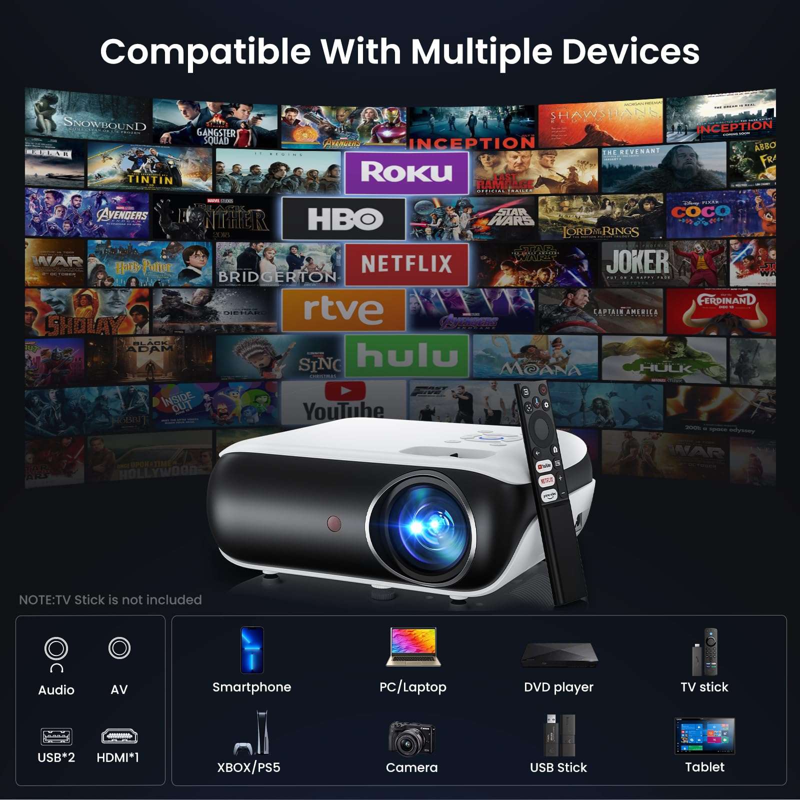 Official Licensed Google TV Smart Projector, HAPPRUN 4K UHD Home Theater with Dolby Sound, Wi-Fi & Bluetooth, Built-in Streaming Apps, Compatible with Games Consoles & Smartphone, Indoor & Outdoor Use - Image 9