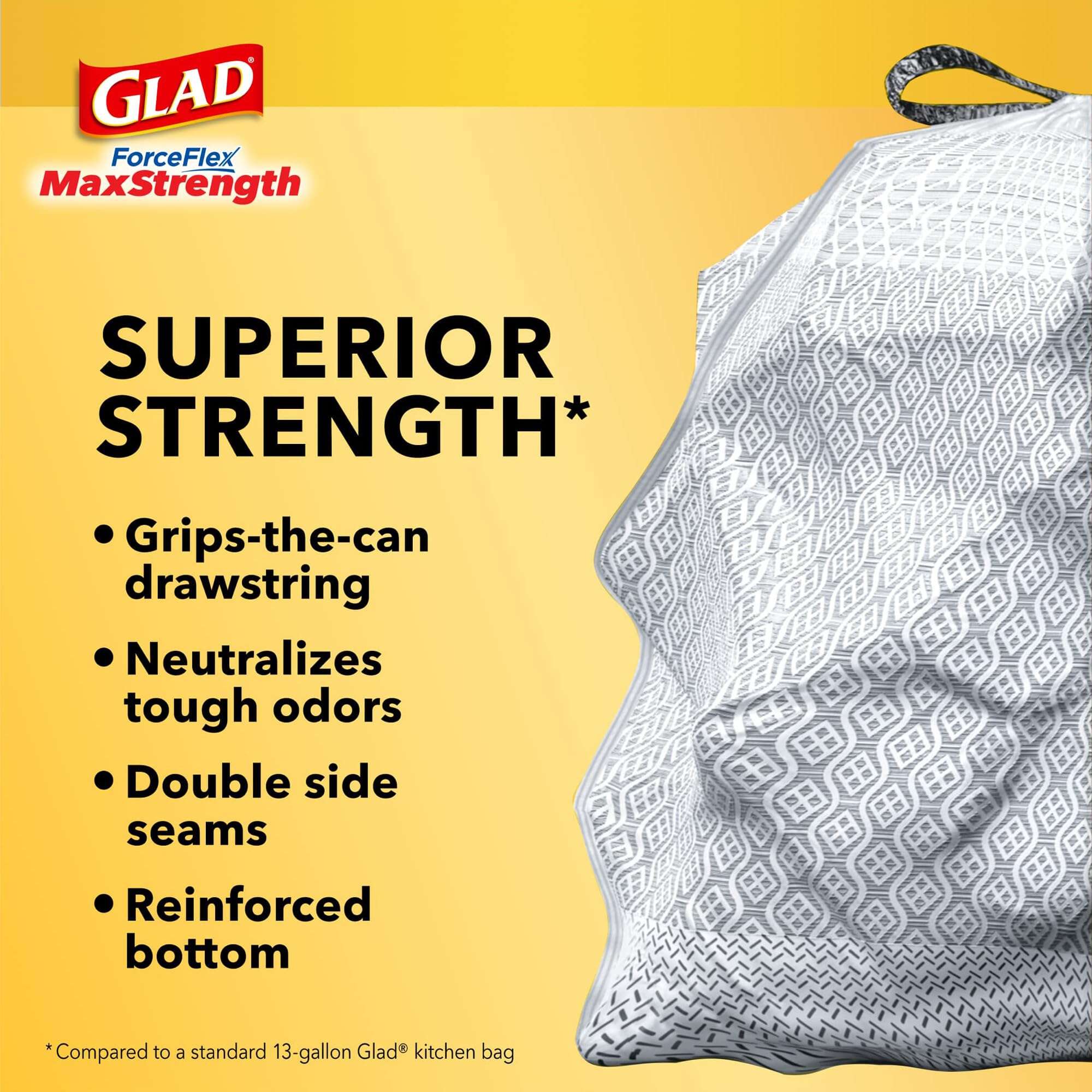 Glad Tall Kitchen Trash Bags 13 Gallon, MaxStrength Lemon Fresh Bleach Garbage Bags, Drawstring, 90 Count - Image 3