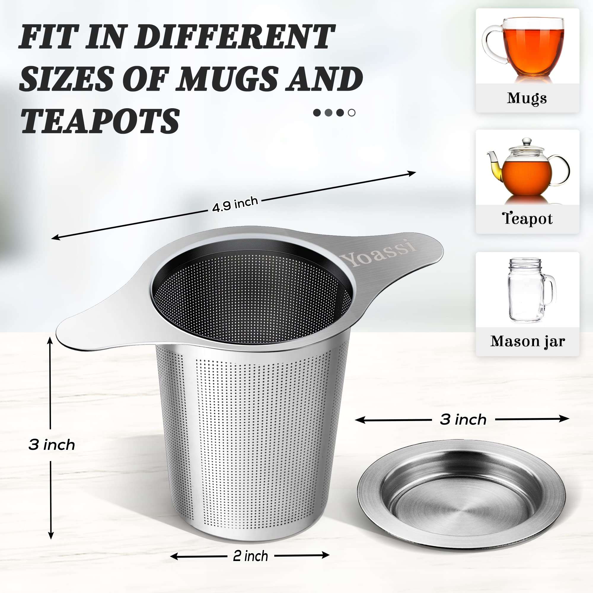 Extra Fine 18/8 Stainless Steel Tea Infuser Mesh Strainer with Large Capacity & Perfect Size Double Handles for Hanging on Teapots, Mugs, Cups to Steep Loose Leaf Tea and Coffee - Image 2
