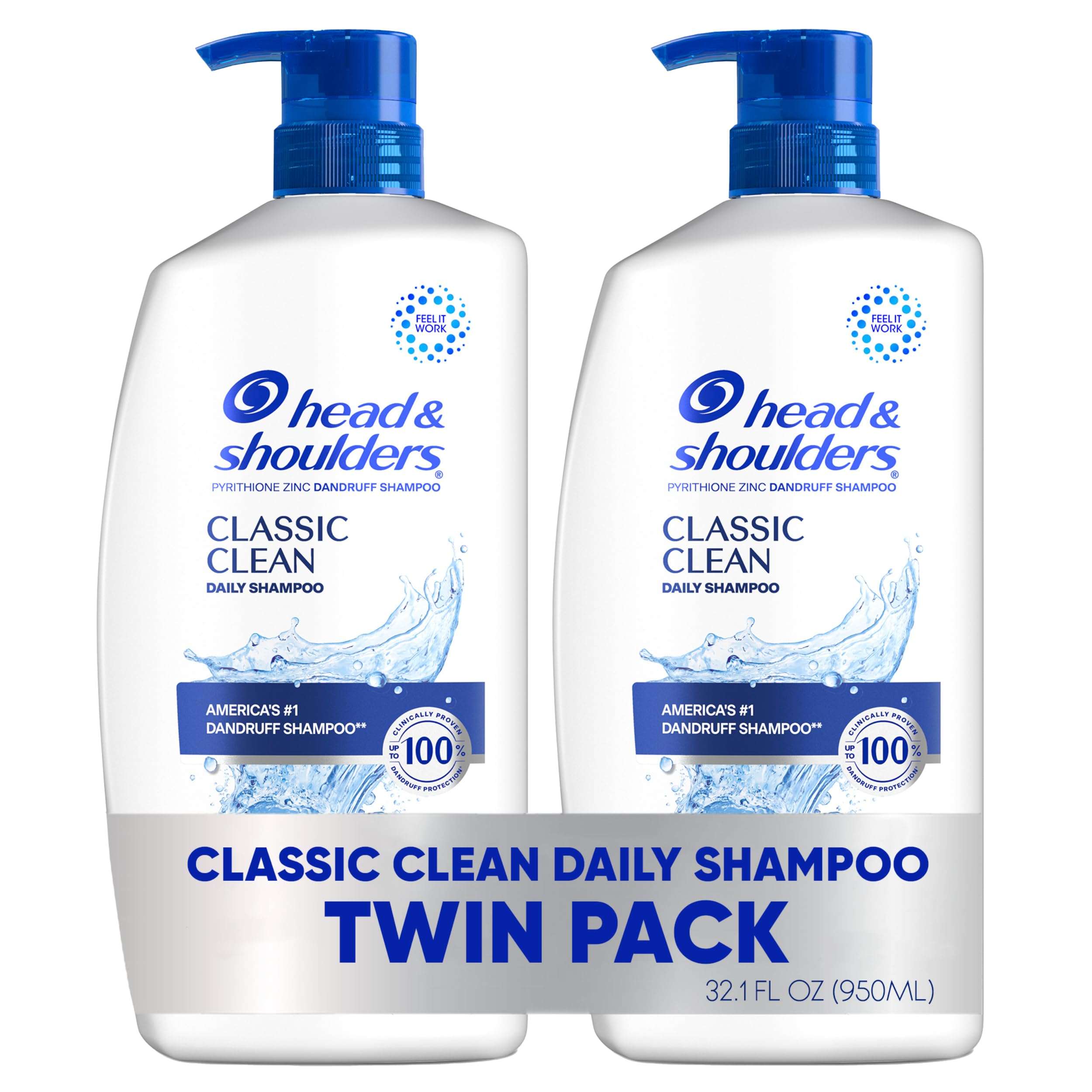 Head & Shoulders Classic Clean Dandruff Shampoo Twin Pack, Anti-Dandruff Daily Use, Paraben-Free, Color-Safe, 32.1 Fl Oz Each (Set of 2) - Image 1