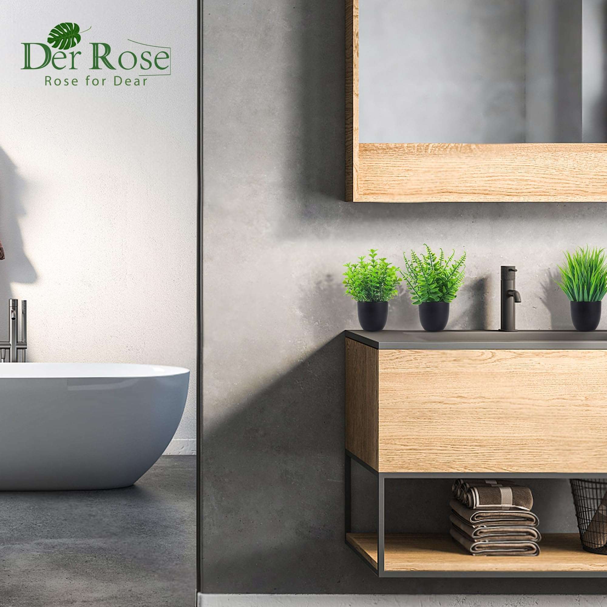 Der Rose Fake Plants 4 Packs Artificial Plants Small Faux Plants Black Bathroom Accessories for Halloween Bathroom Home Kitchen Coffee Table Office Desk Decor Indoor - Image 2