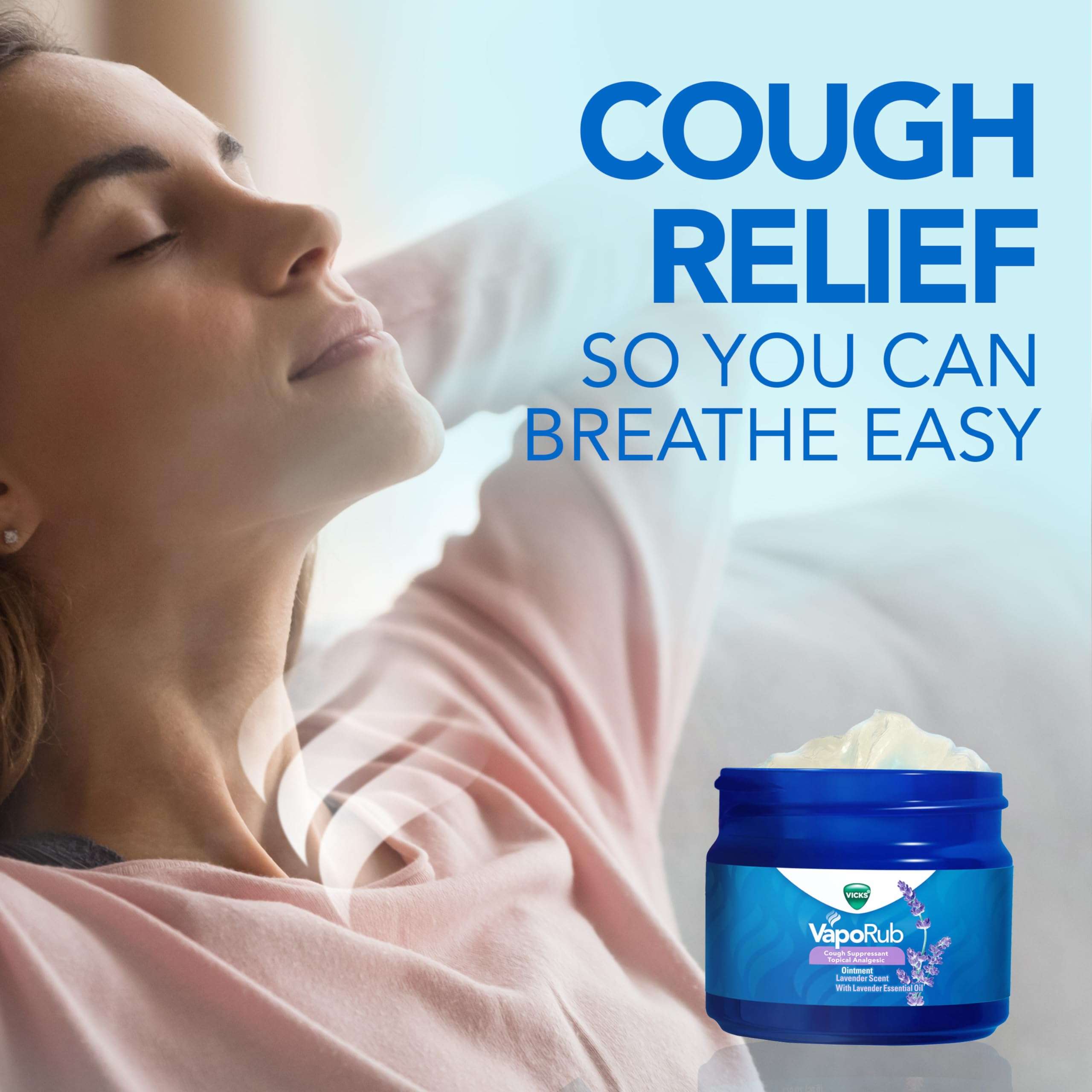 Vicks VapoRub, Lavender Scent, Cough Suppressant, Topical Chest Rub & Analgesic Ointment, Medicated Vicks Vapors, Relief from Cough Due to Cold, Aches & Pains, 1.76oz - Image 3