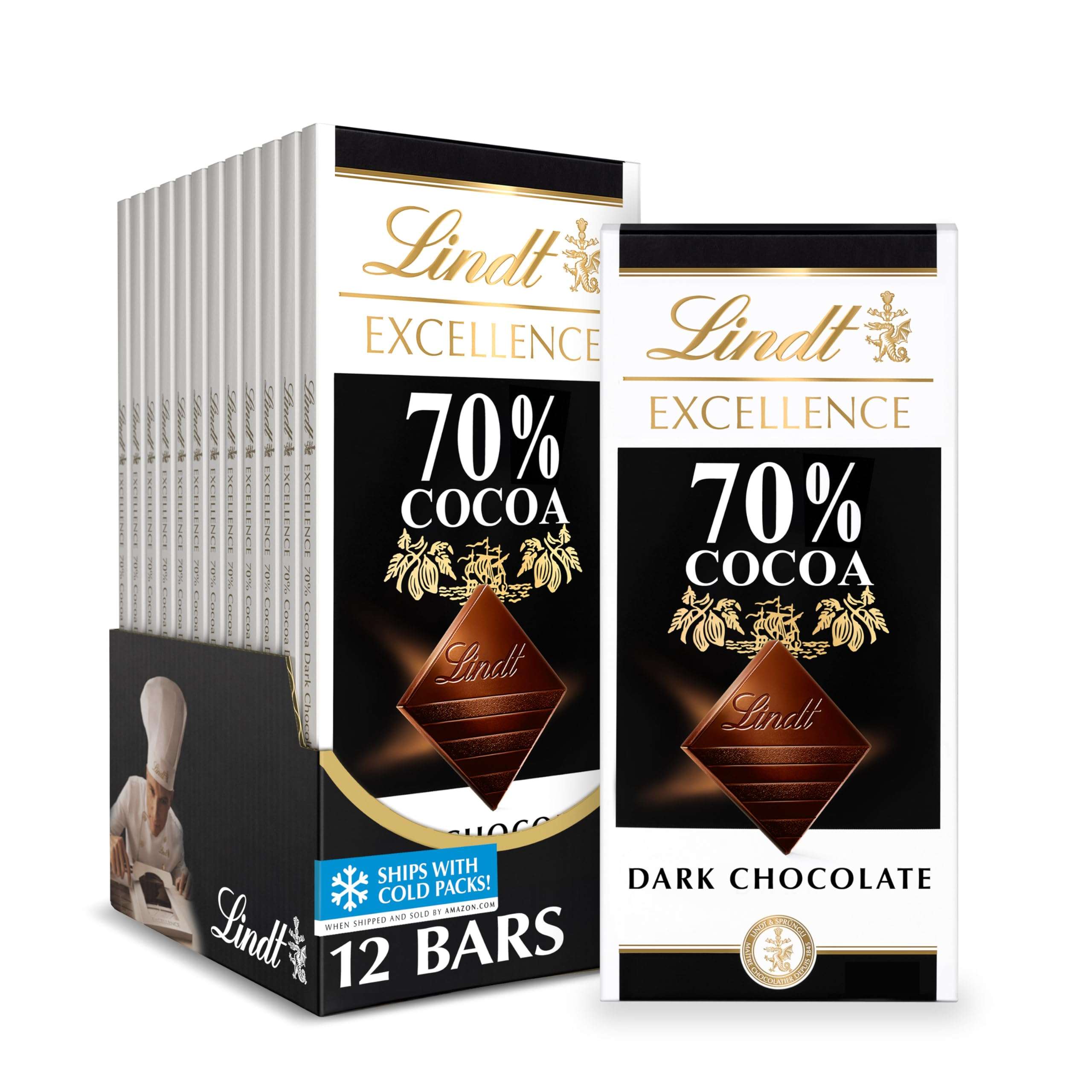 Lindt EXCELLENCE 70% Cocoa Dark Chocolate Bar, Dark Chocolate Candy, 3.5 oz. (12 Pack) - Image 1